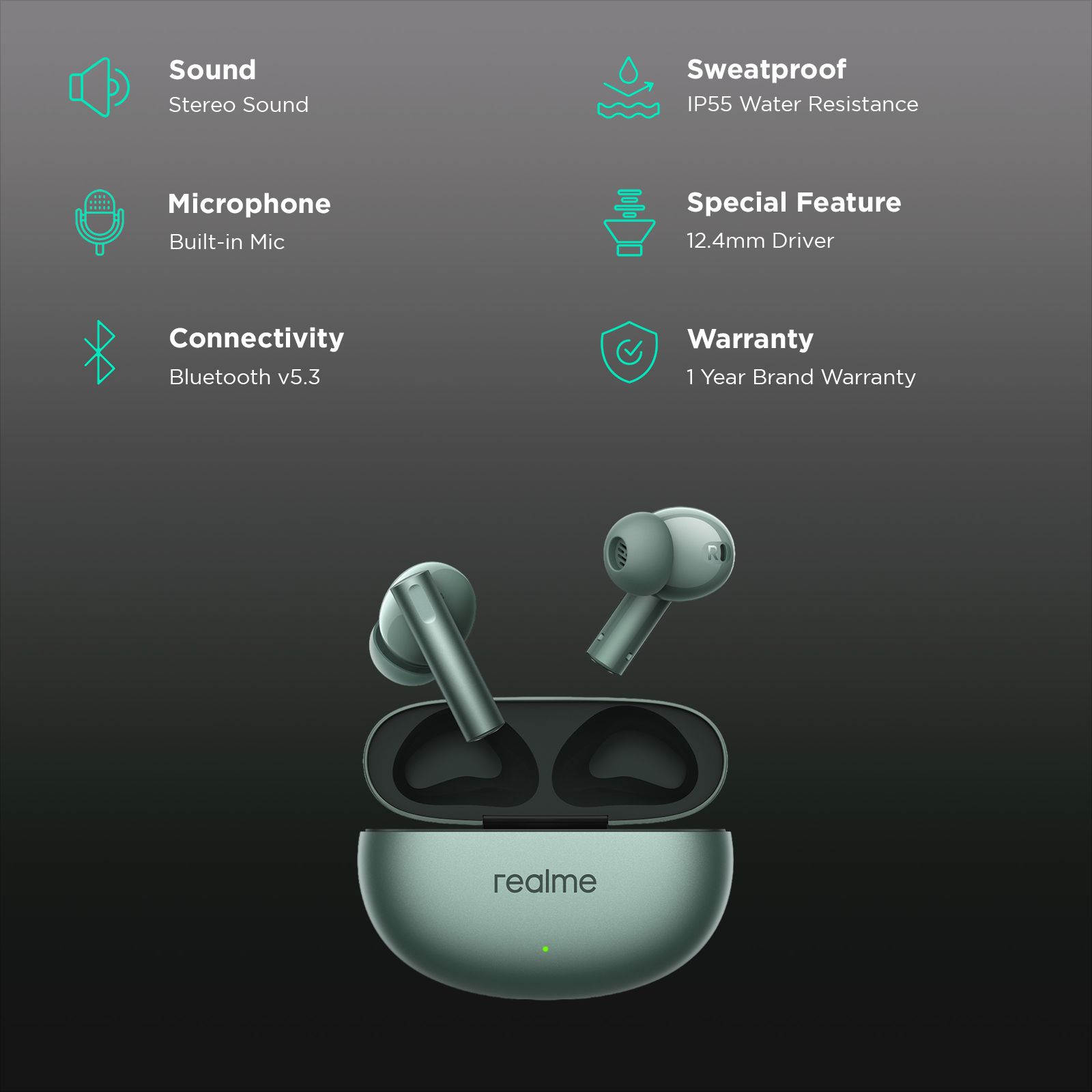 realme Buds Air 6 TWS in Ear Earbud, 12.4 Mm Deep Bass Driver, True Wireless Buds, 40 Hours Play Time, Fast Charge, 50 dB ANC, LHDC 5.0, Water Resistant, 6 Mics