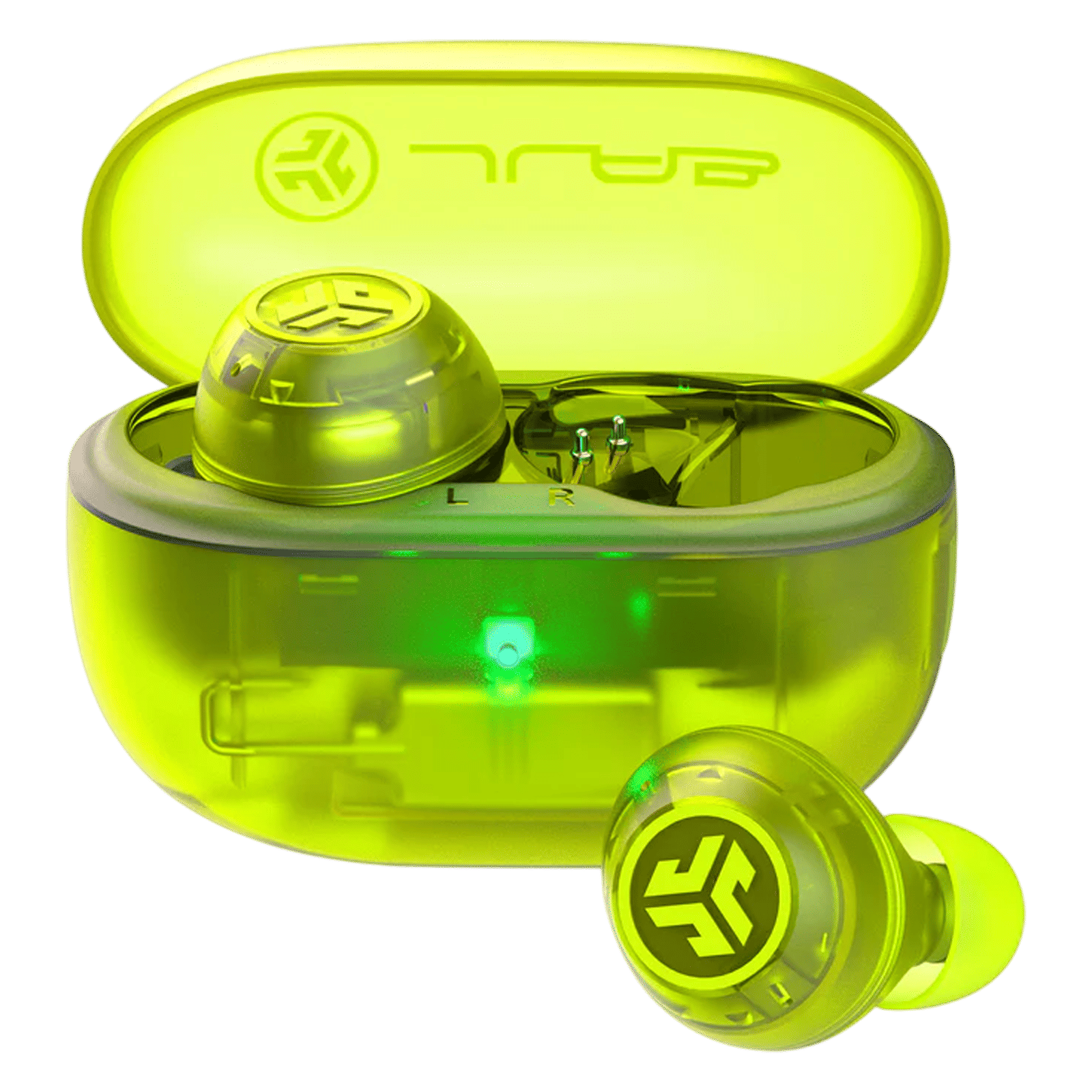 JLAB Go Pop ANC TWS Earbuds with Active Noise Cancellation (IP55 Sweat and Splashproof, Google Fast Pair, Transparent Neon Green)