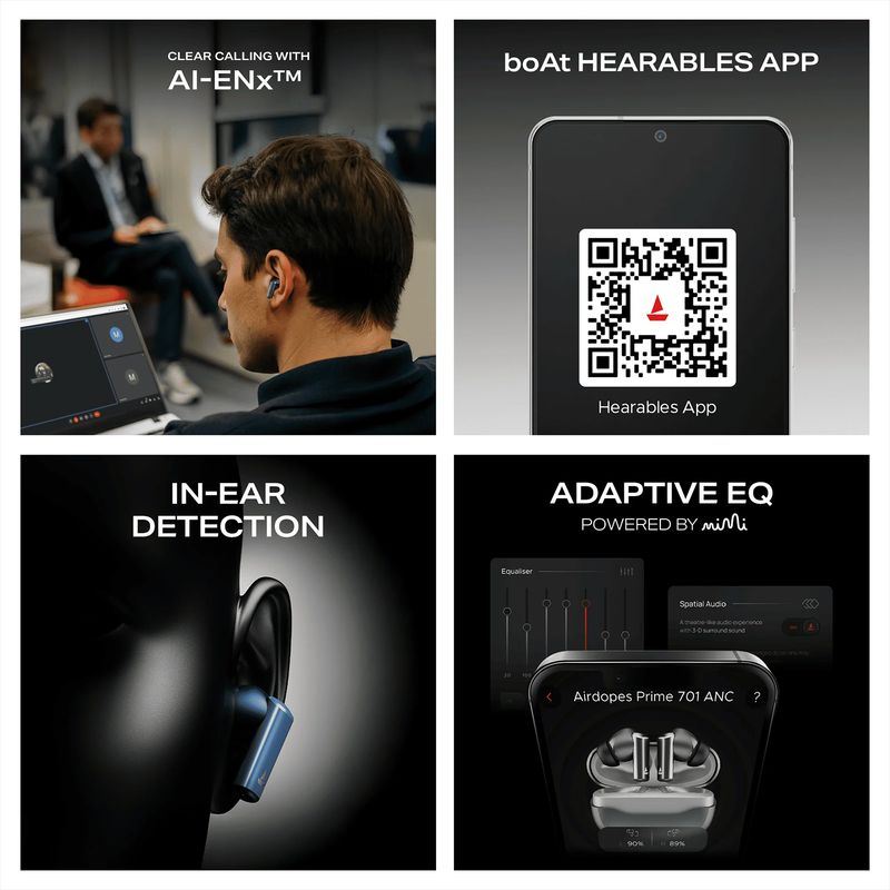 boAt Airdopes Prime 701 TWS Earbuds with Hybrid ANC (Titanium Blue) — image 3 of 4