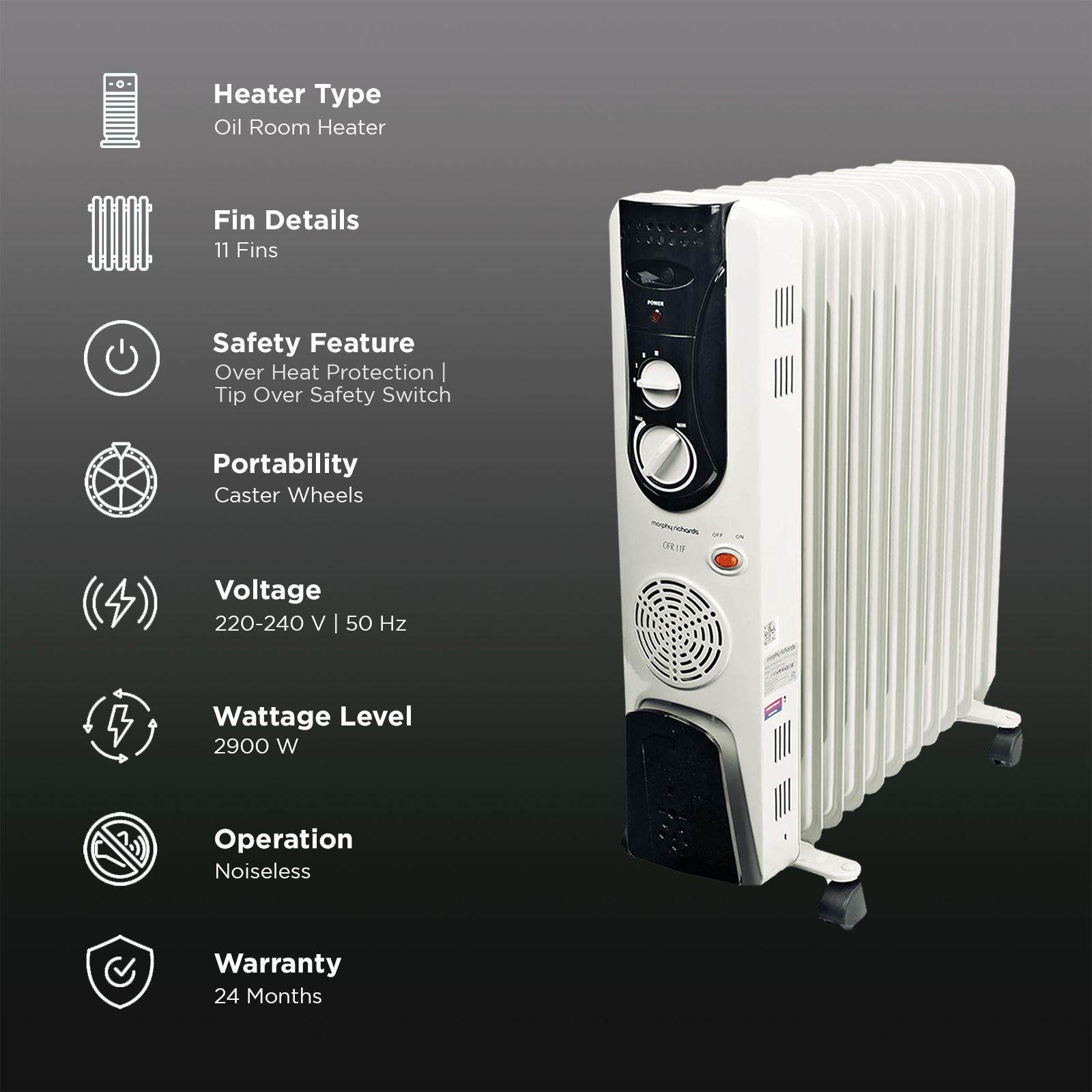morphy richards 2900W Oil Filled Radiator Room Heater with 11 Fins  (Adjustable Thermostat