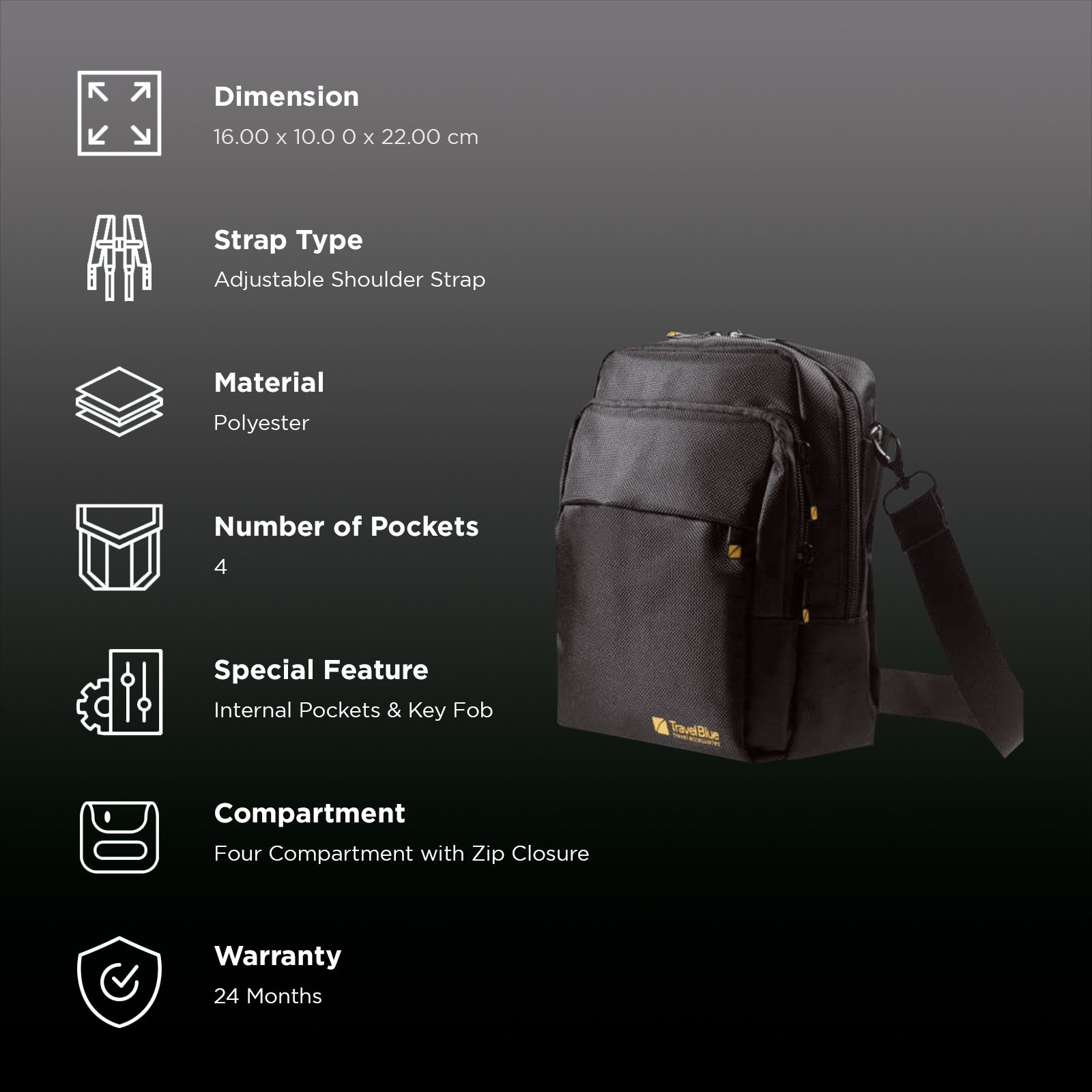 Buy TRAVEL BLUE Polyester Sling Bag Capacious Design, TB-812