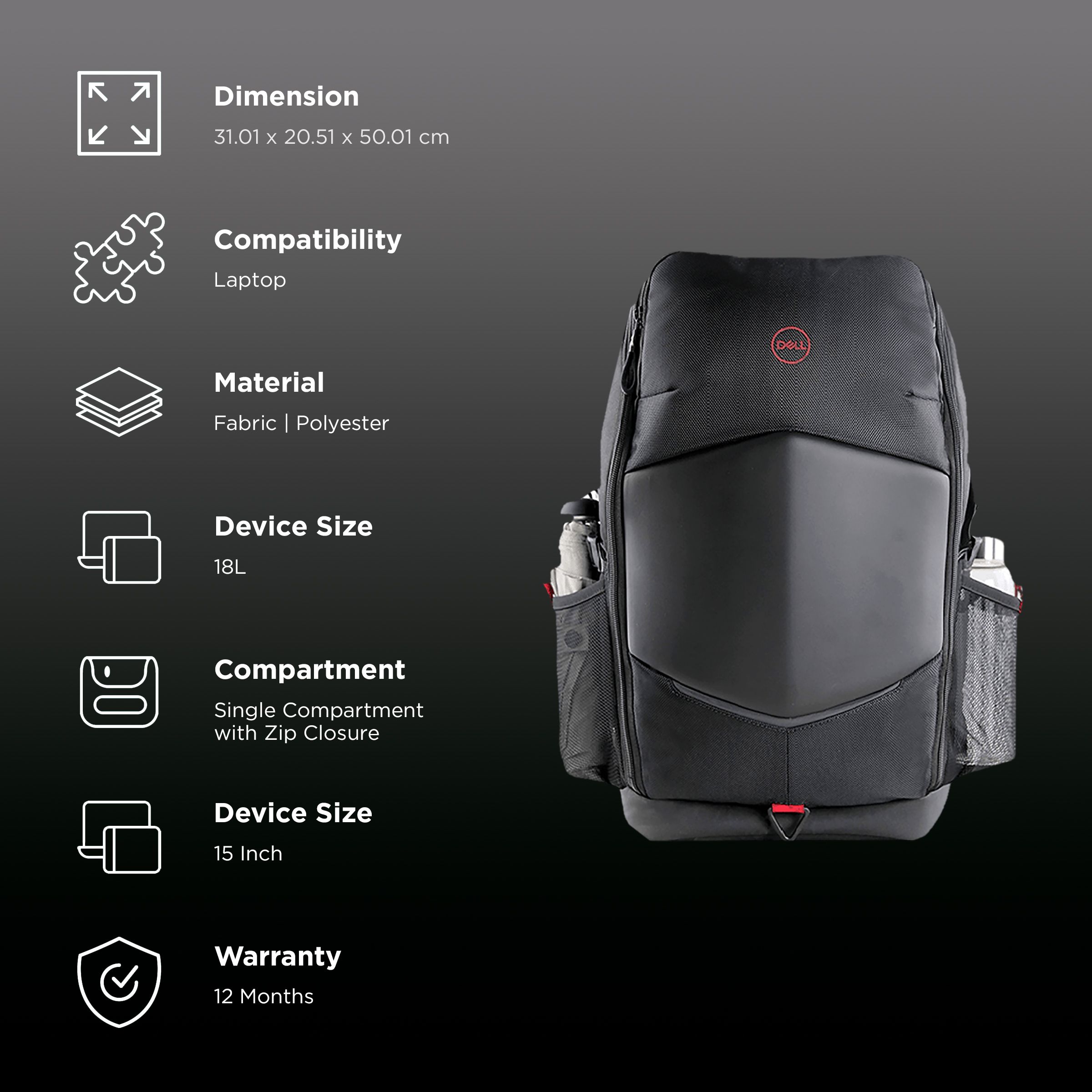 Buy Dell Fabric, Polyester Laptop Backpack for 15 Inch Laptop (18