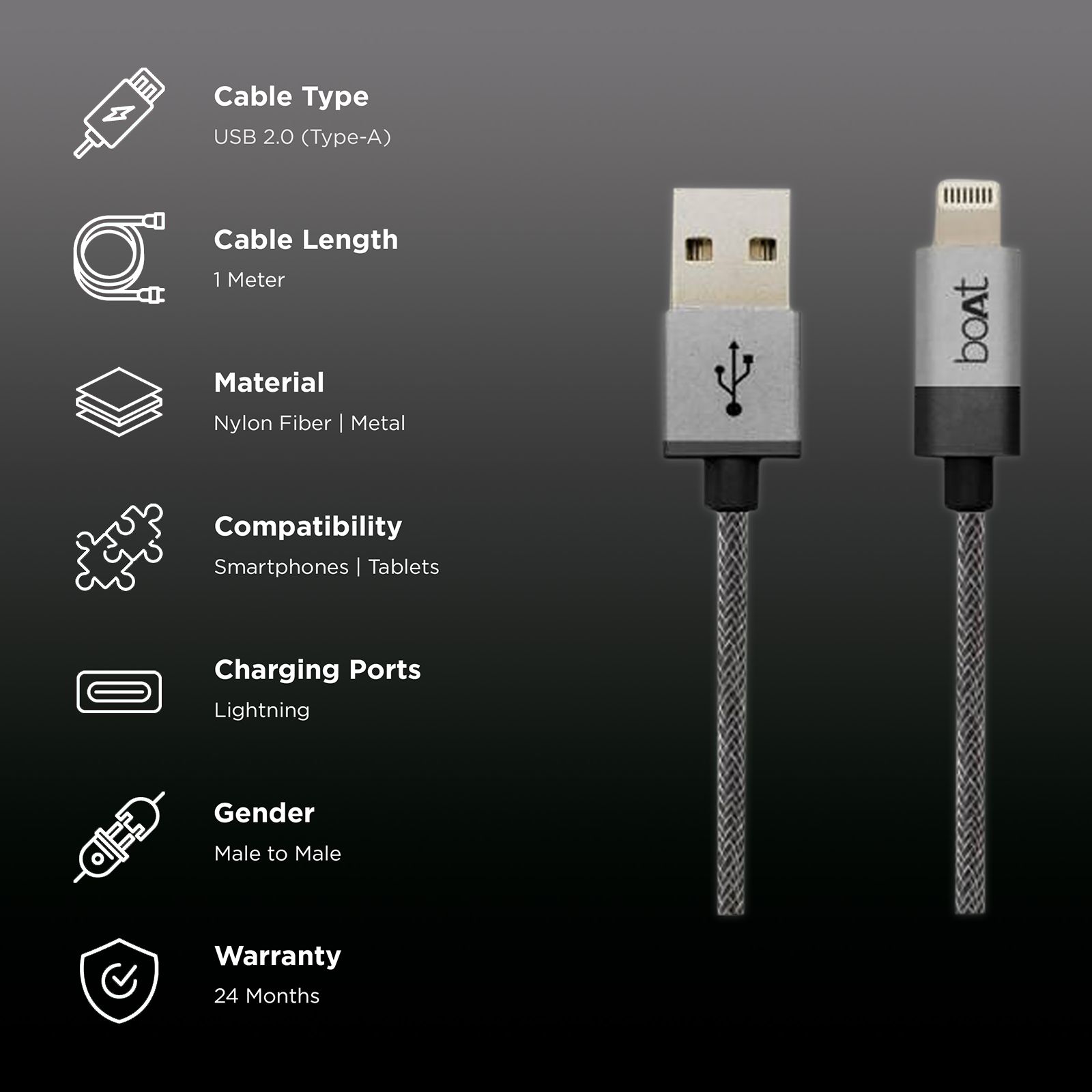 boAt Ltgg 500-1 Lightning Cable Grey