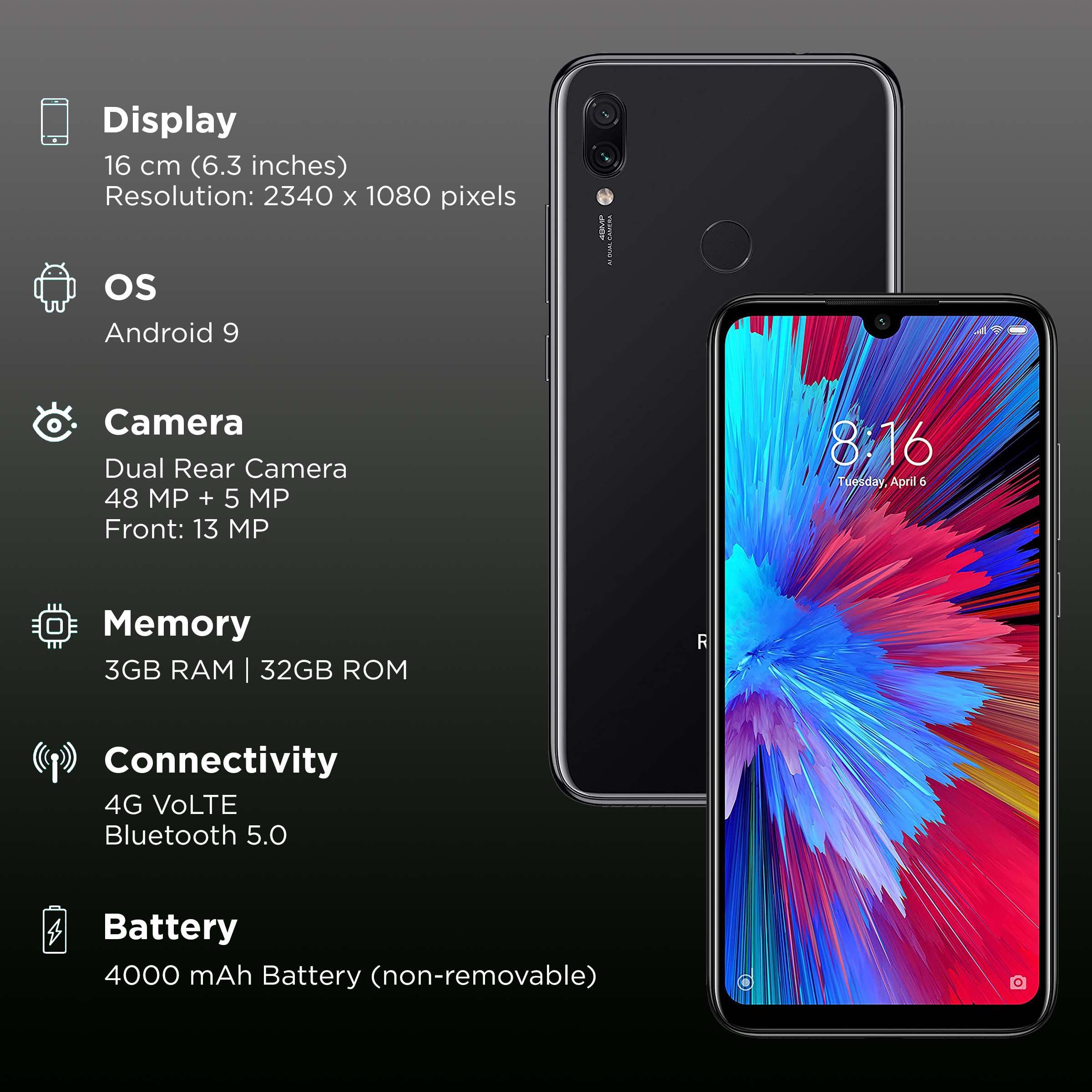 Buy Refurbished Redmi Note 7S (3GB RAM, 32GB, Onyx Black) Online
