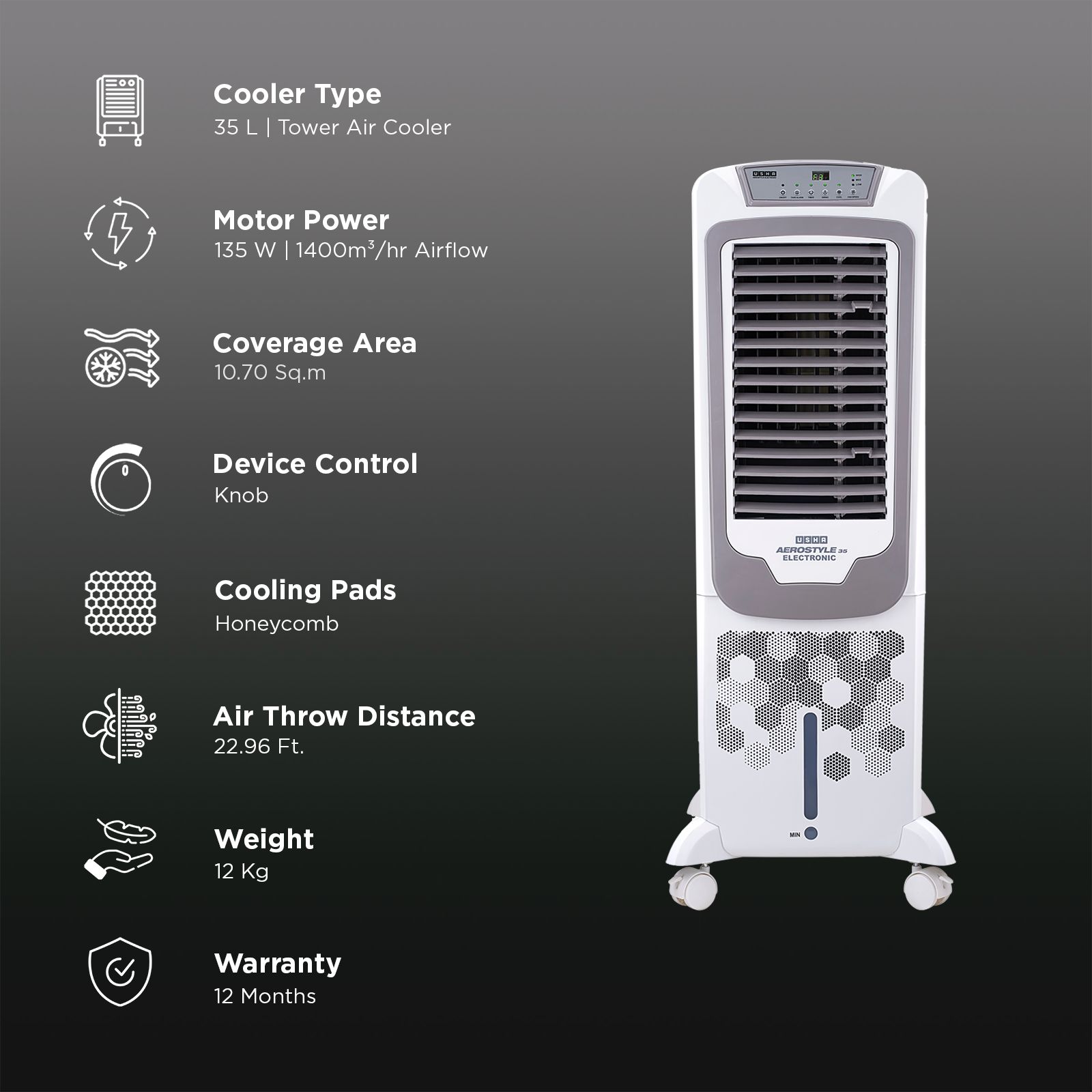 Usha Tower Coolers Aero Style 35AST1 White