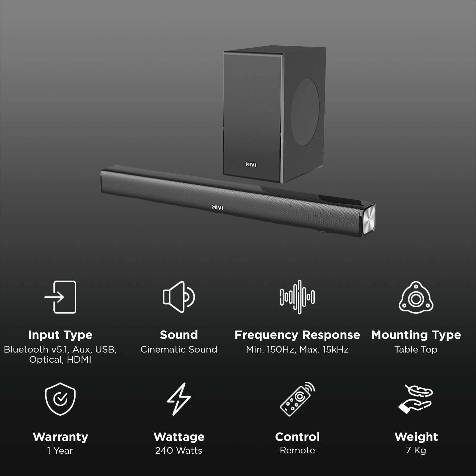 Buy MIVI Fort R240 240W Bluetooth Soundbar with Remote (Cinematic