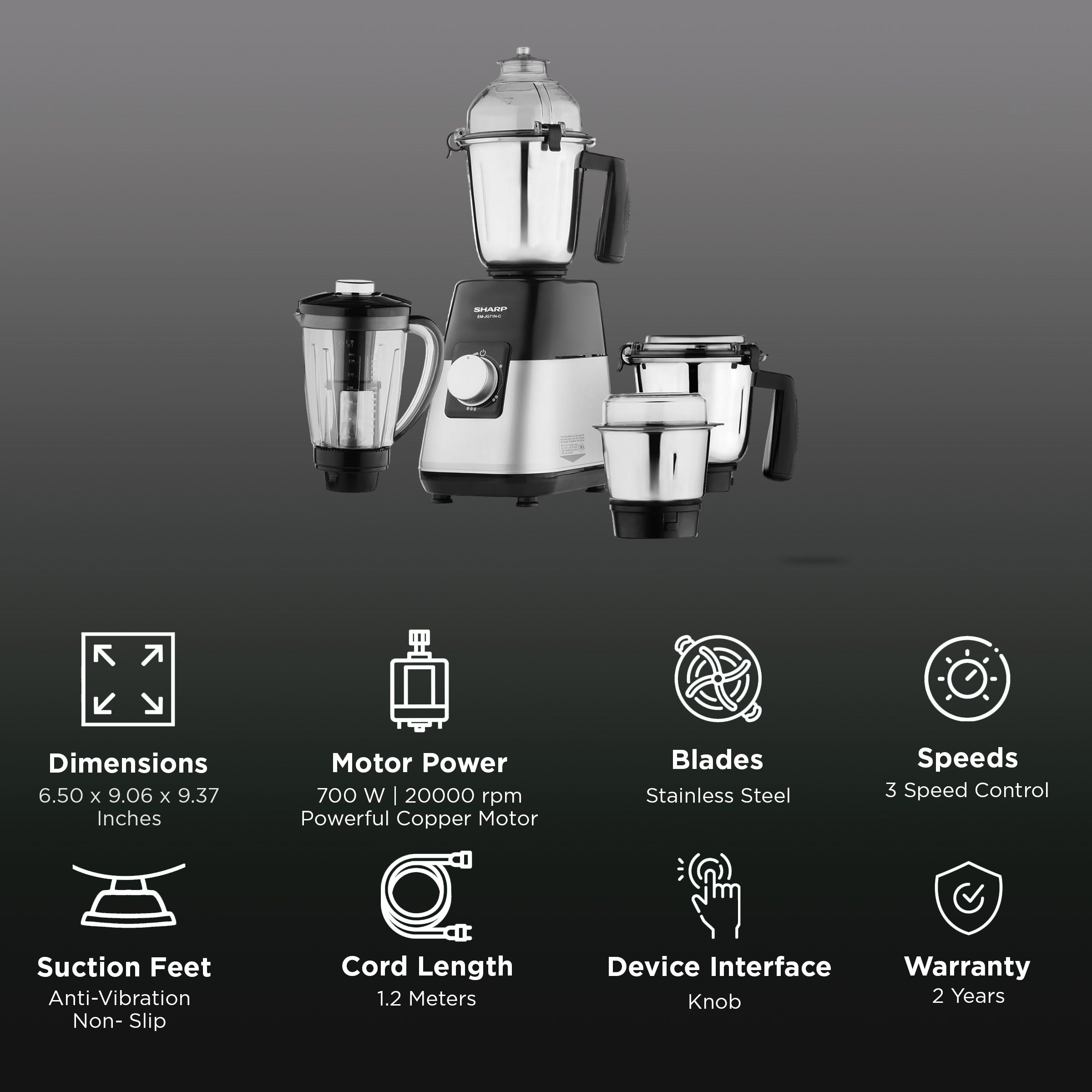 Buy SHARP 750 Watt Jars Juicer Mixer Grinder (20000 RPM, Auto