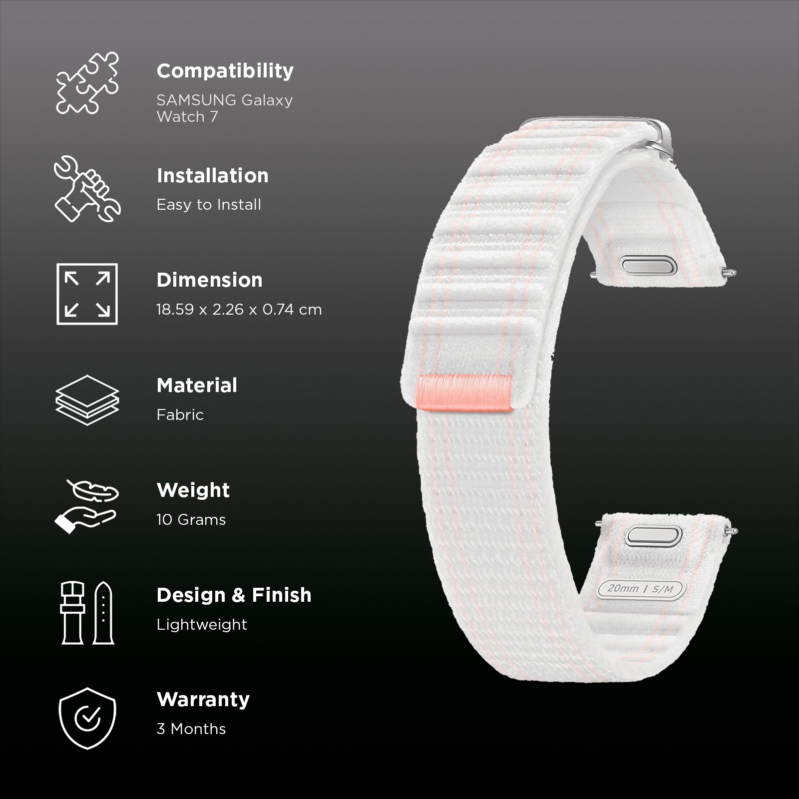 Buy SAMSUNG ET-SVL30SWEGIN Fabric Band for SAMSUNG Galaxy Watch7 (S/M)  (Effortless Style, Pink White) Online - Croma