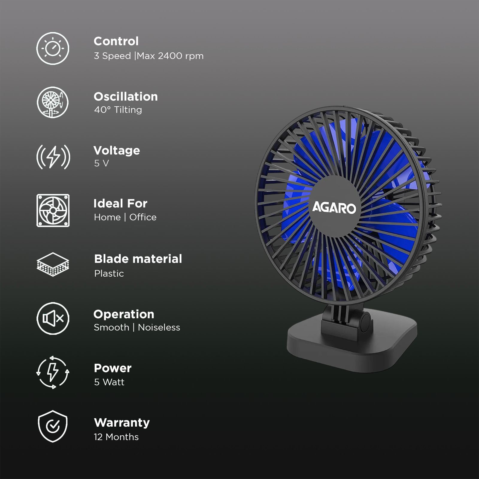 Buy AGARO Breeze Blade Rechargeable Personal Mini Fan (USB - Main Image
