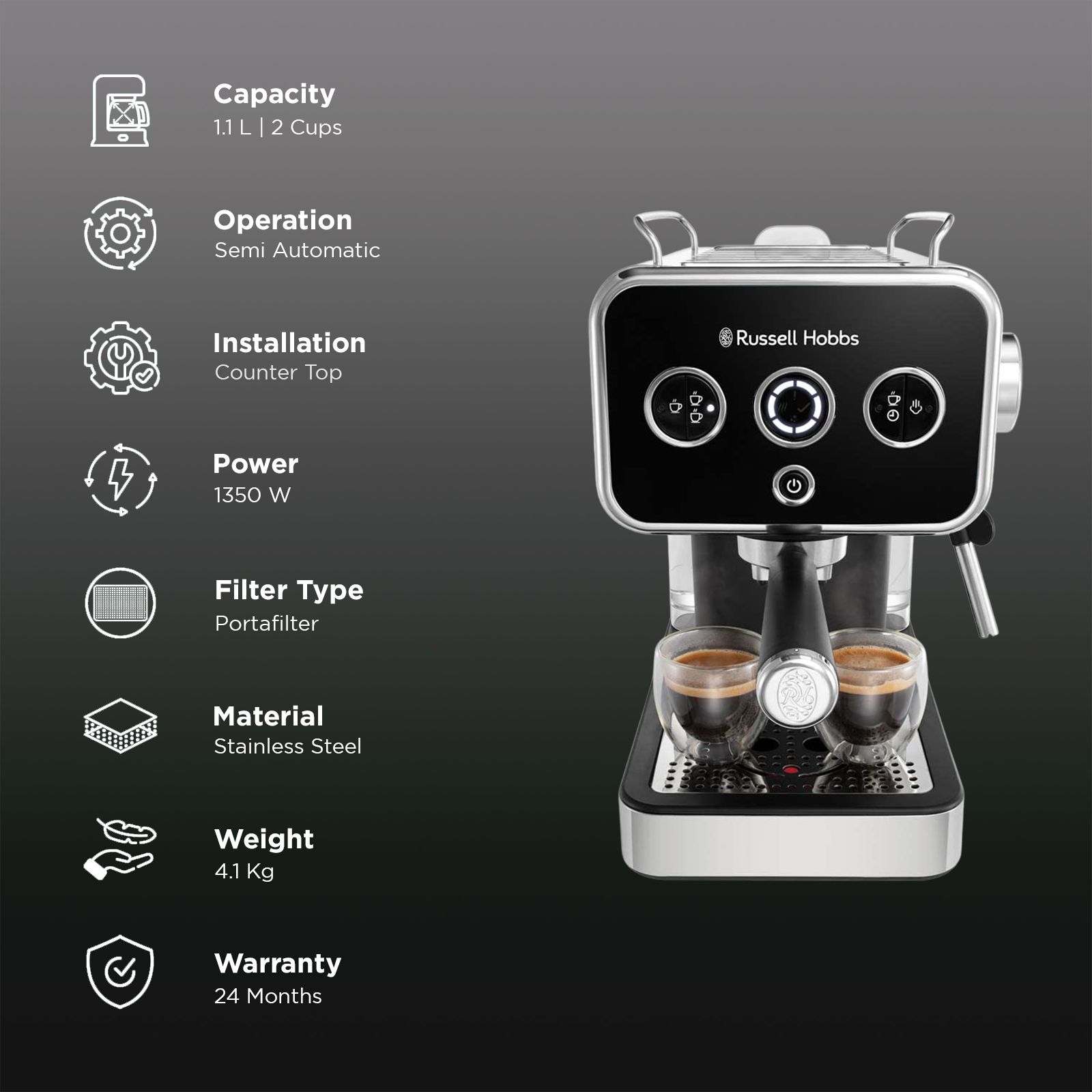 Buy Russell Hobbs Distinctions 1350 Watt Cups Semi Automatic