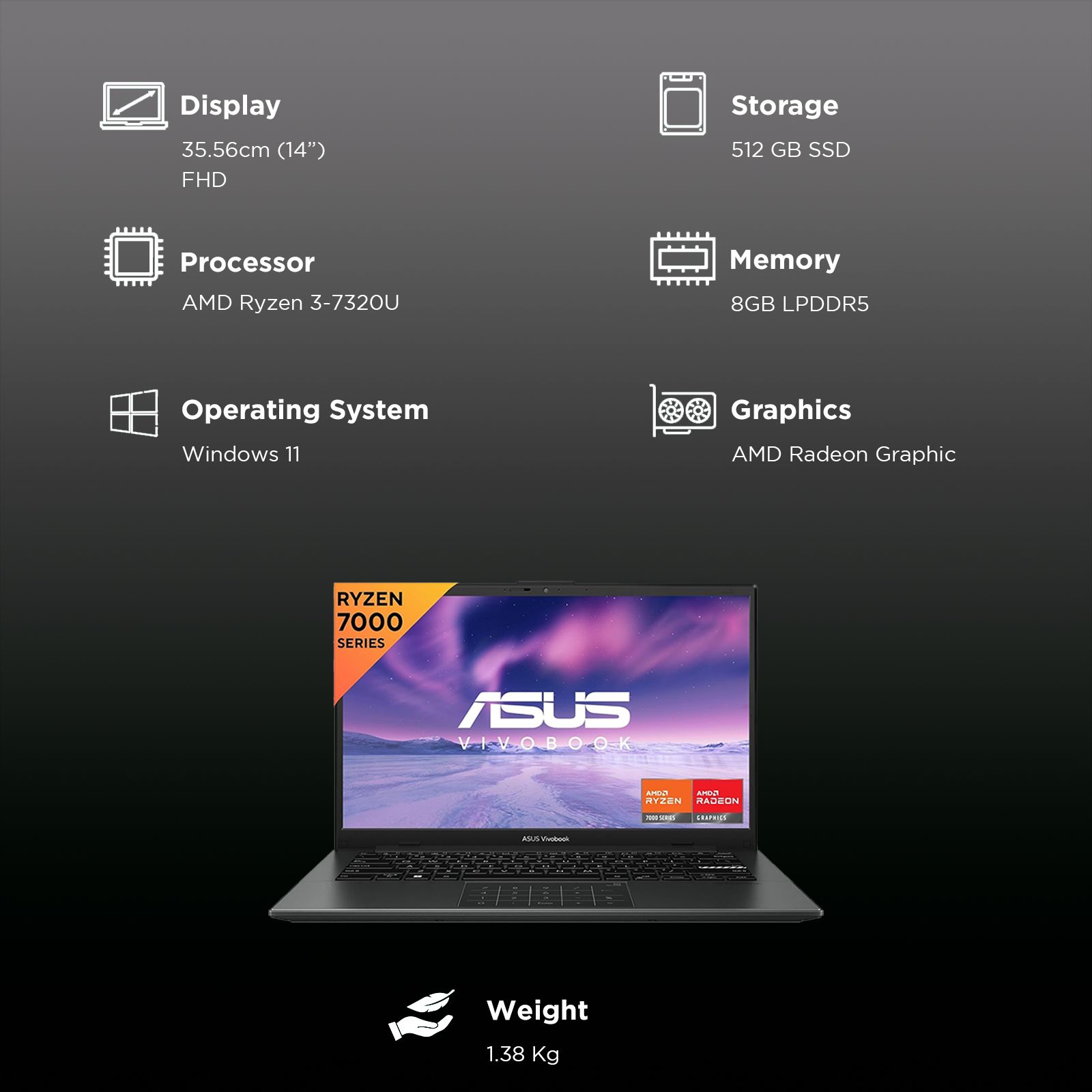 Buy ASUS Vivobook Go 14 AMD Ryzen 7320U Thin Light Laptop (8GB