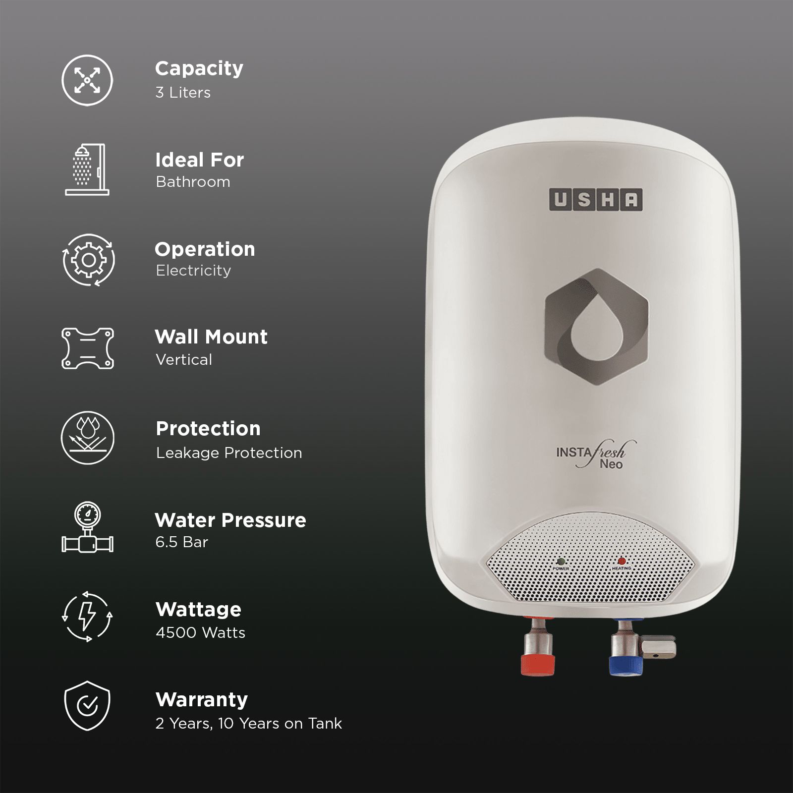 Usha IWH Instafresh NEO 3L Cyan