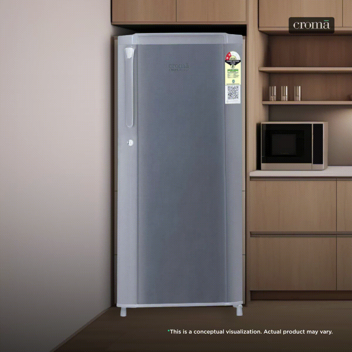 Croma 185 Litres 2 Star Direct Cool Single Door Refrigerator with Anti Fungal Gasket ( Criss Cross Metallic Grey)