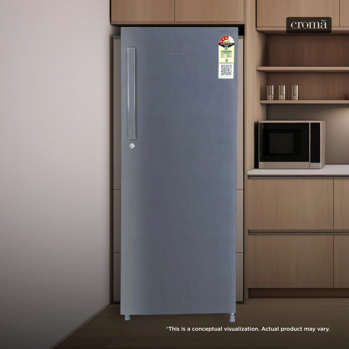 Croma 215 Litres 3 Star Direct Cool Single Door Refrigerator with Anti Fungal Gasket ( Criss Cross Metallic Grey)