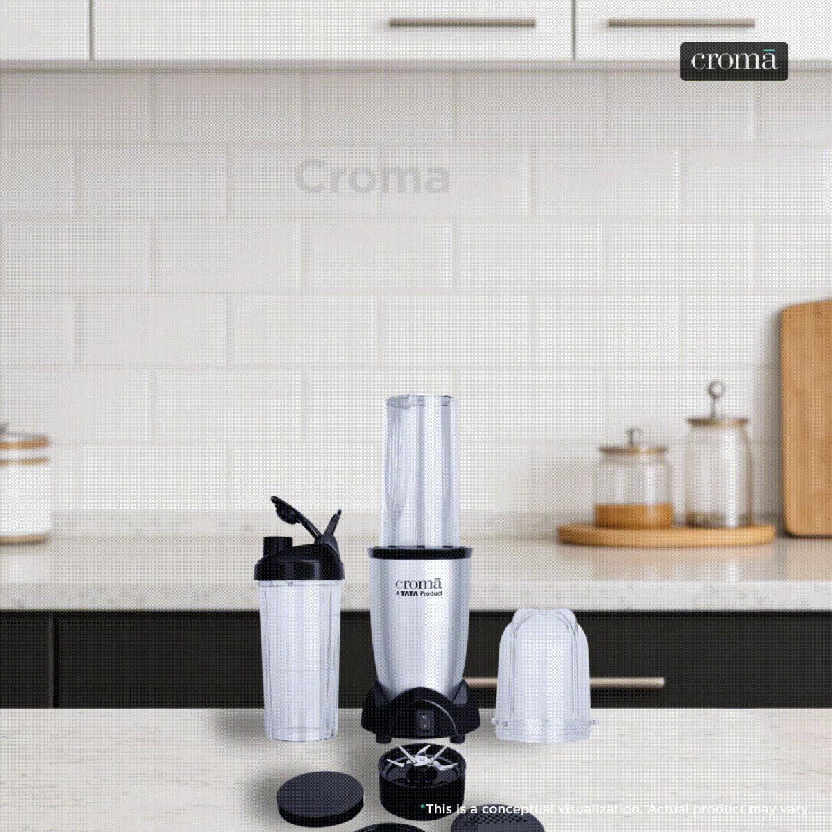 Croma Personal 450 Watt 2 Jars Mixer Grinder Blender (19000 RPM, Bullet Motor, Silver and Black)
