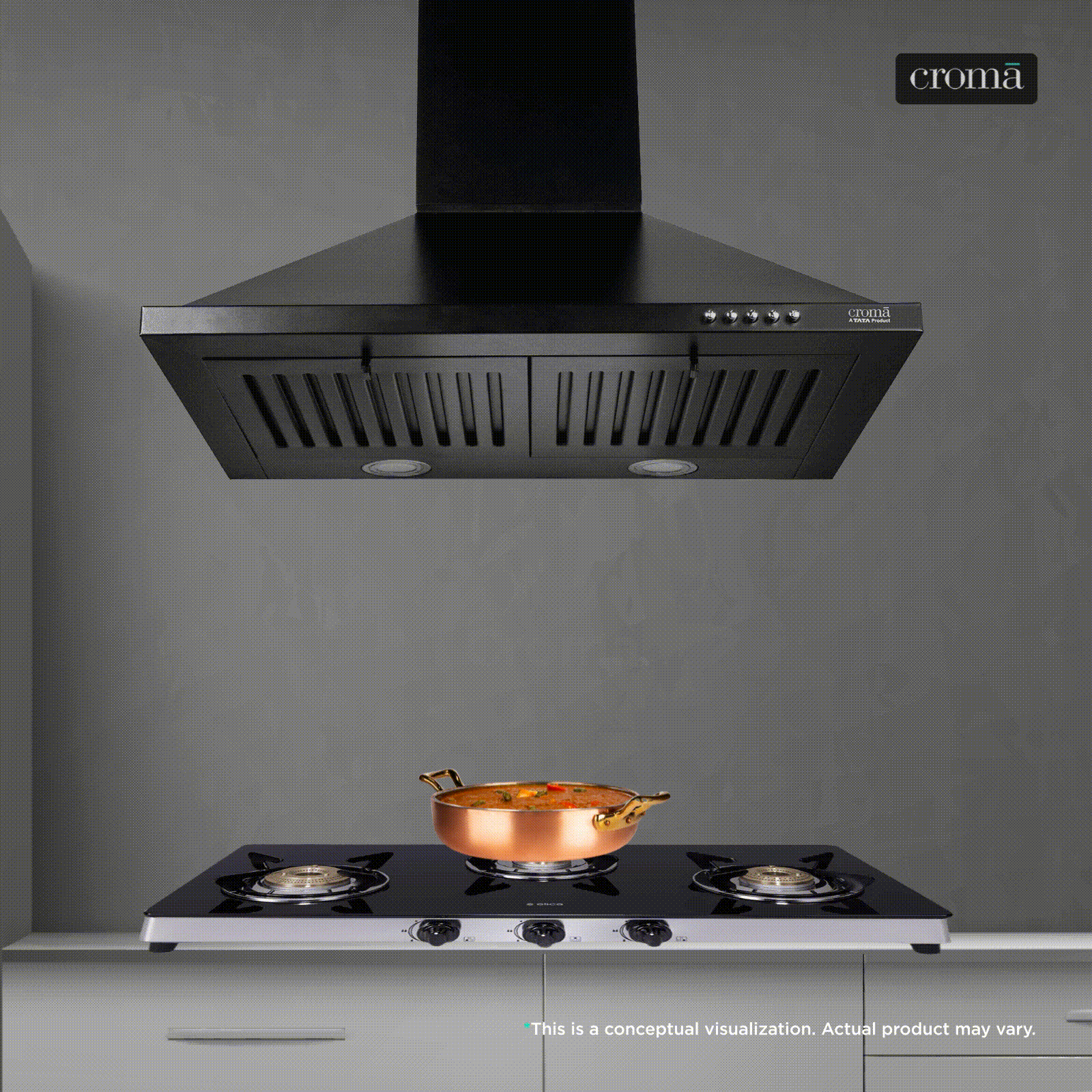 Croma AG1108 60cm 900m3/hr Ducted Wall Mounted Chimney with Push Button Control (Black)