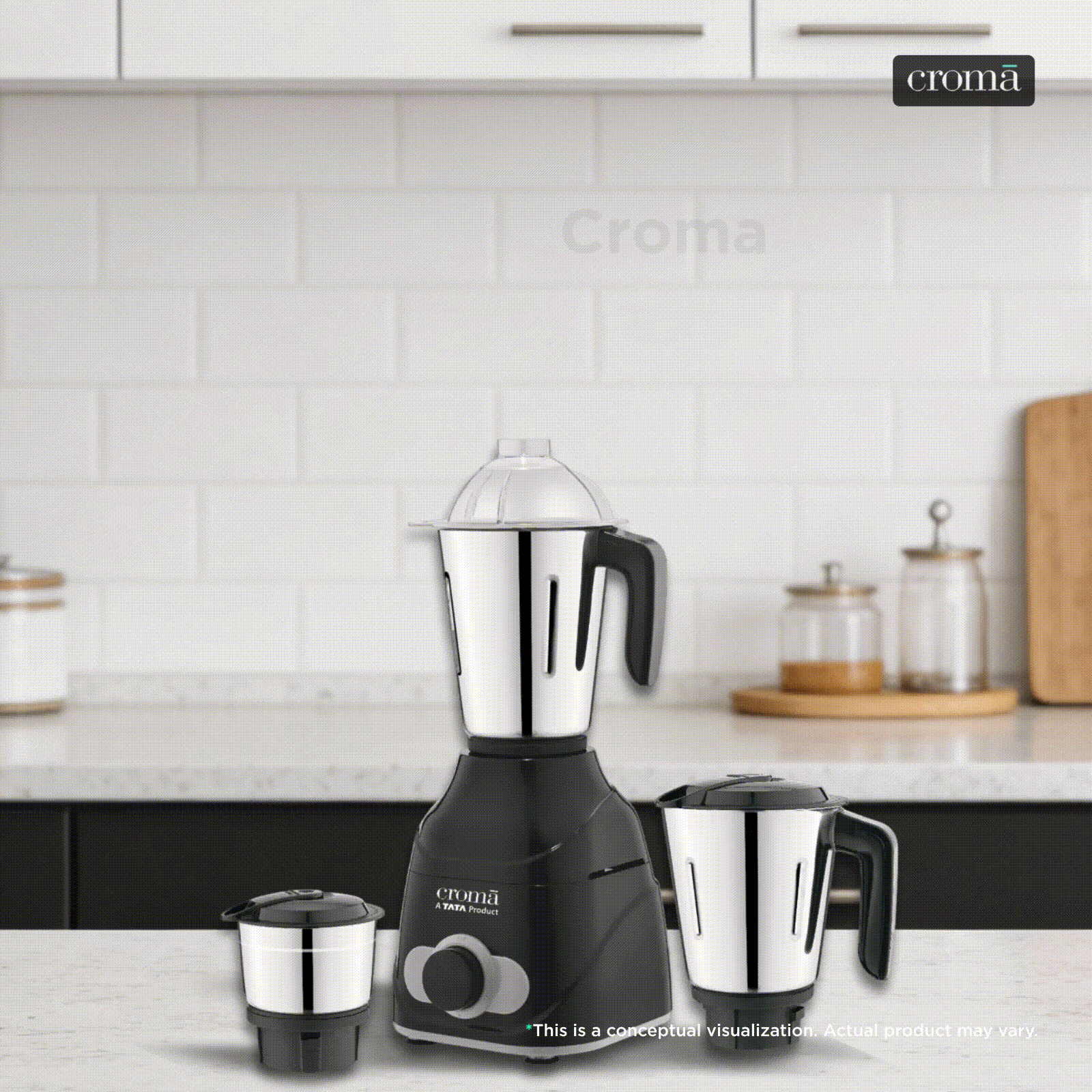 Croma 750 Watt 3 Jars Mixer Grinder (Easy Cleaning, Black)