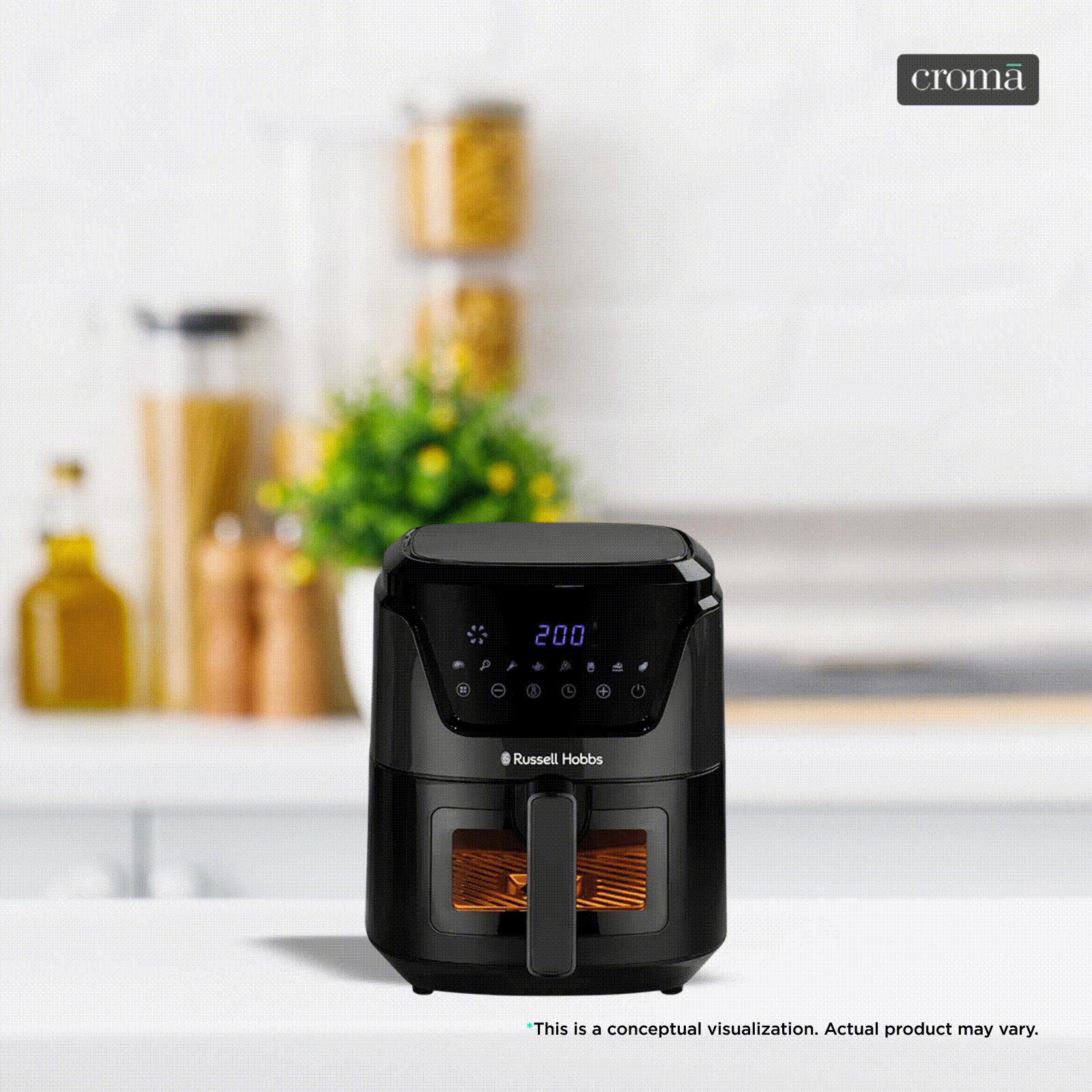 Russell Hobbs Sizzle Air 5.5L 1350 Watt Air Fryer with 8-in-1 Pre-Set Programs (Black)