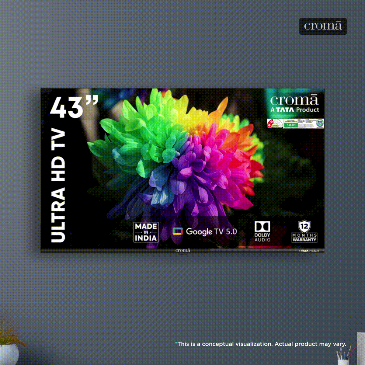 Croma 109.22 cm (43 inch) LED 4K Ultra HD Smart Google TV 5.0 with Dolby Audio (2025 model)