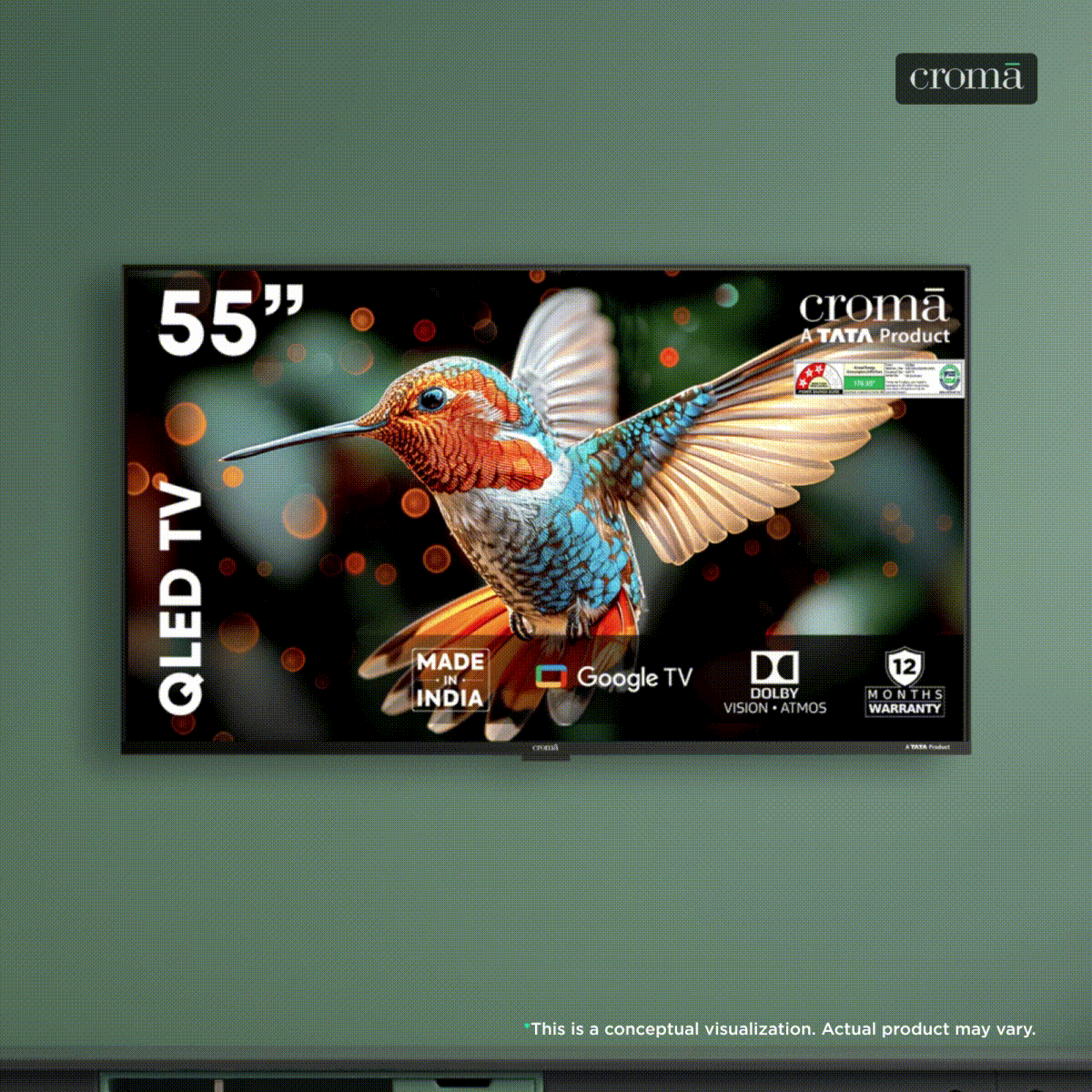 Croma 140 cm (55 inch) Ultra HD QLED Google TV with Dolby Vision Atmos (2025 model)