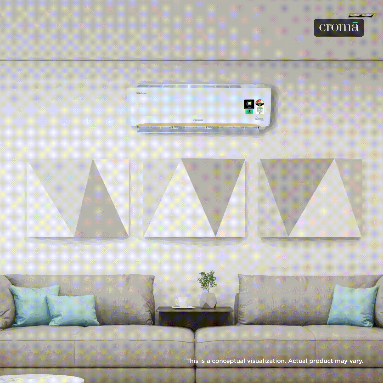 Croma 7 in 1 Convertible 1 Ton 3 Star Inverter Split AC with Self Diagnosis (2026 Model, Copper Condenser, CRLA012IND342402)