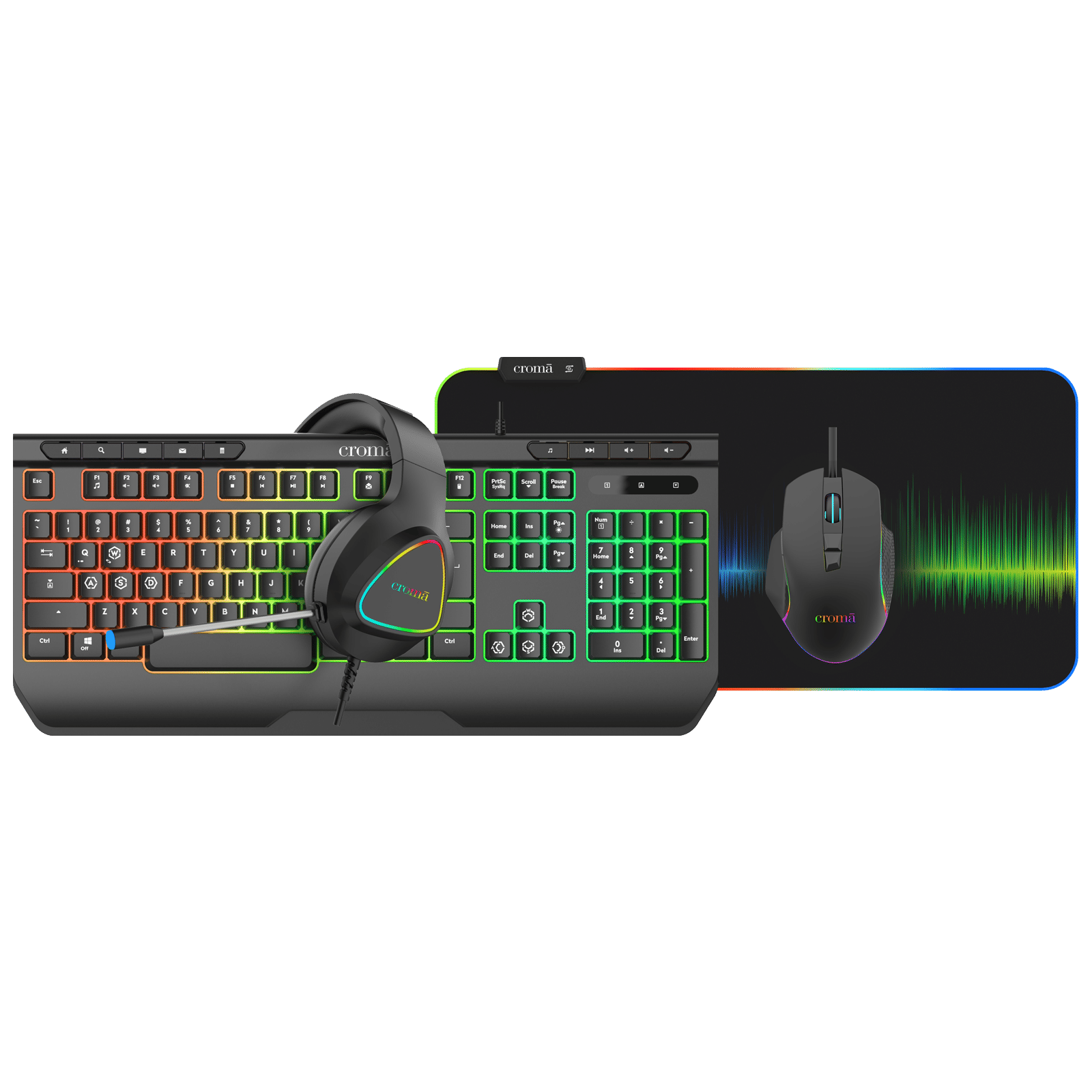 Croma Wired 4-IN-1 Gaming Combo (7200 DPI Adjustable, Black)