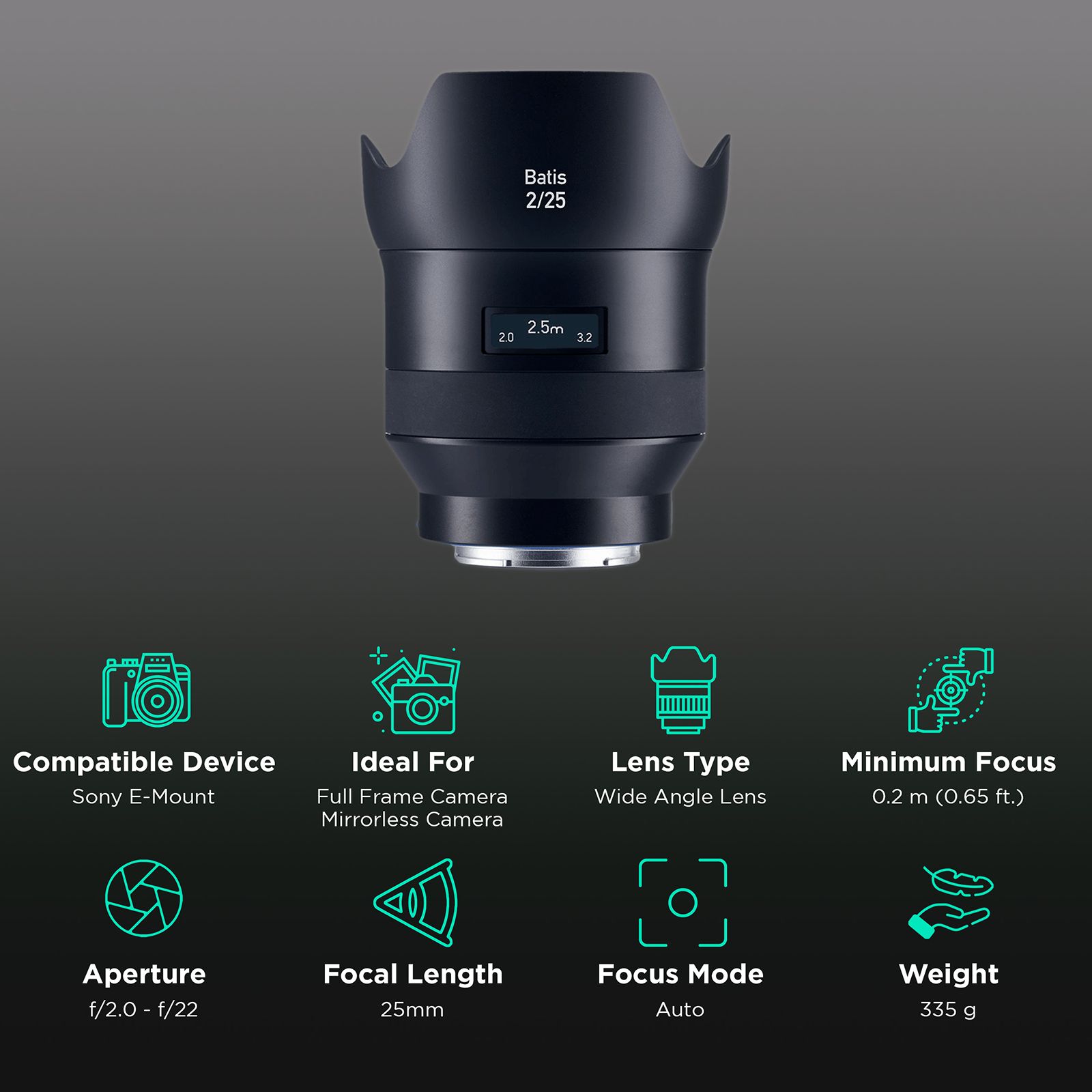 Objectif ZEISS Batis 85mm F/1.8 Pour Sony E-Mount - Plein Format, Stabilisation, Autofocus Rapide