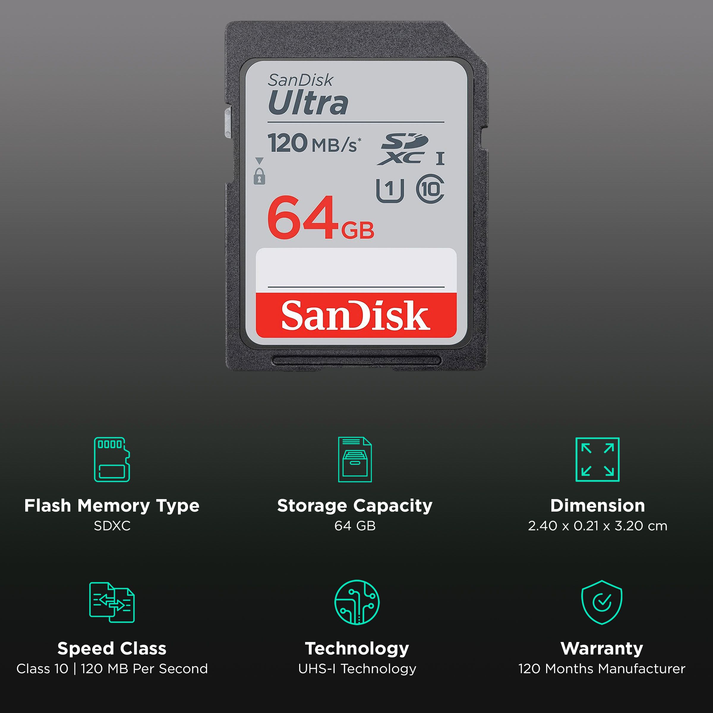 Buy SanDisk Ultra SDXC 64GB Class 10 120MB/s Memory Card Online