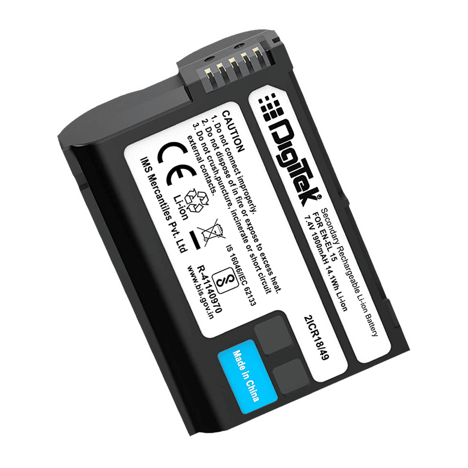 DigiTek EN-EL15 1900 mAh Li-ion Rechargeable Battery for D7000, D7100, D7200, D850, D750, D810, D500, D600 and D610