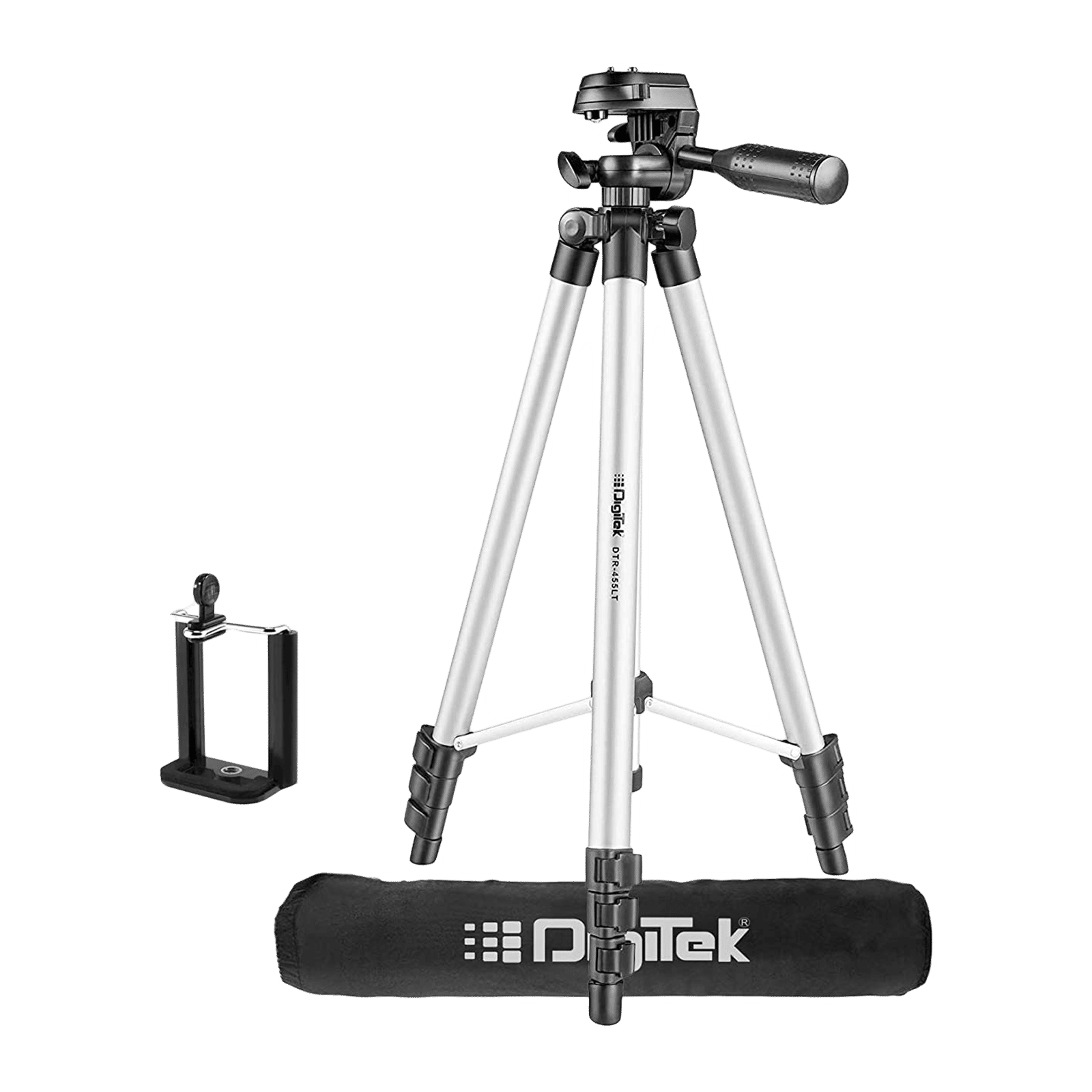 DigiTek DTR 455 LT 130cm Adjustable Tripod for Mobile and Camera (3 Way  Head with Adjustable Pan, Black)