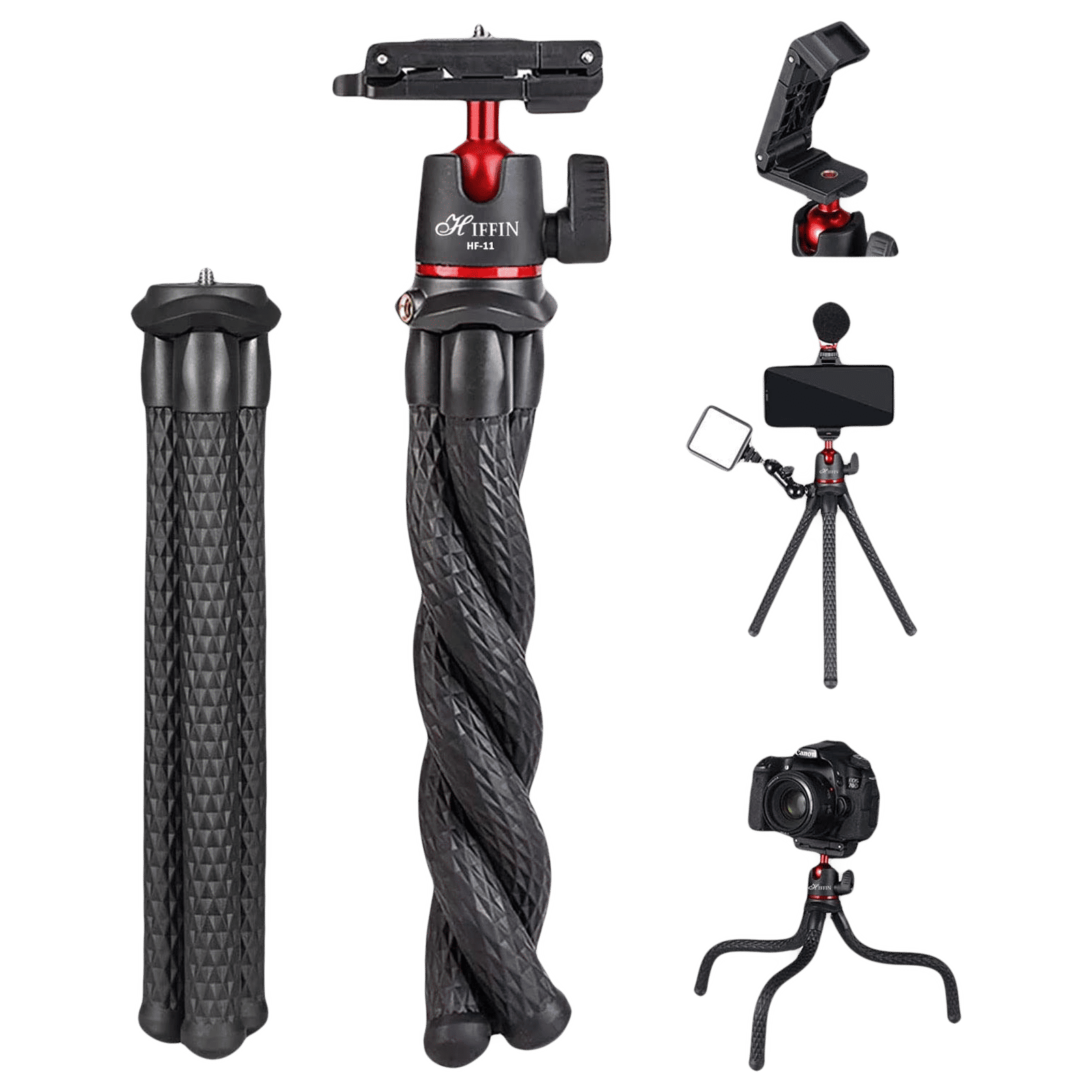 HIFFIN HF-11 38cm Adjustable Tripod for Mobile and Camera (360 Degree Rotatable, Black)