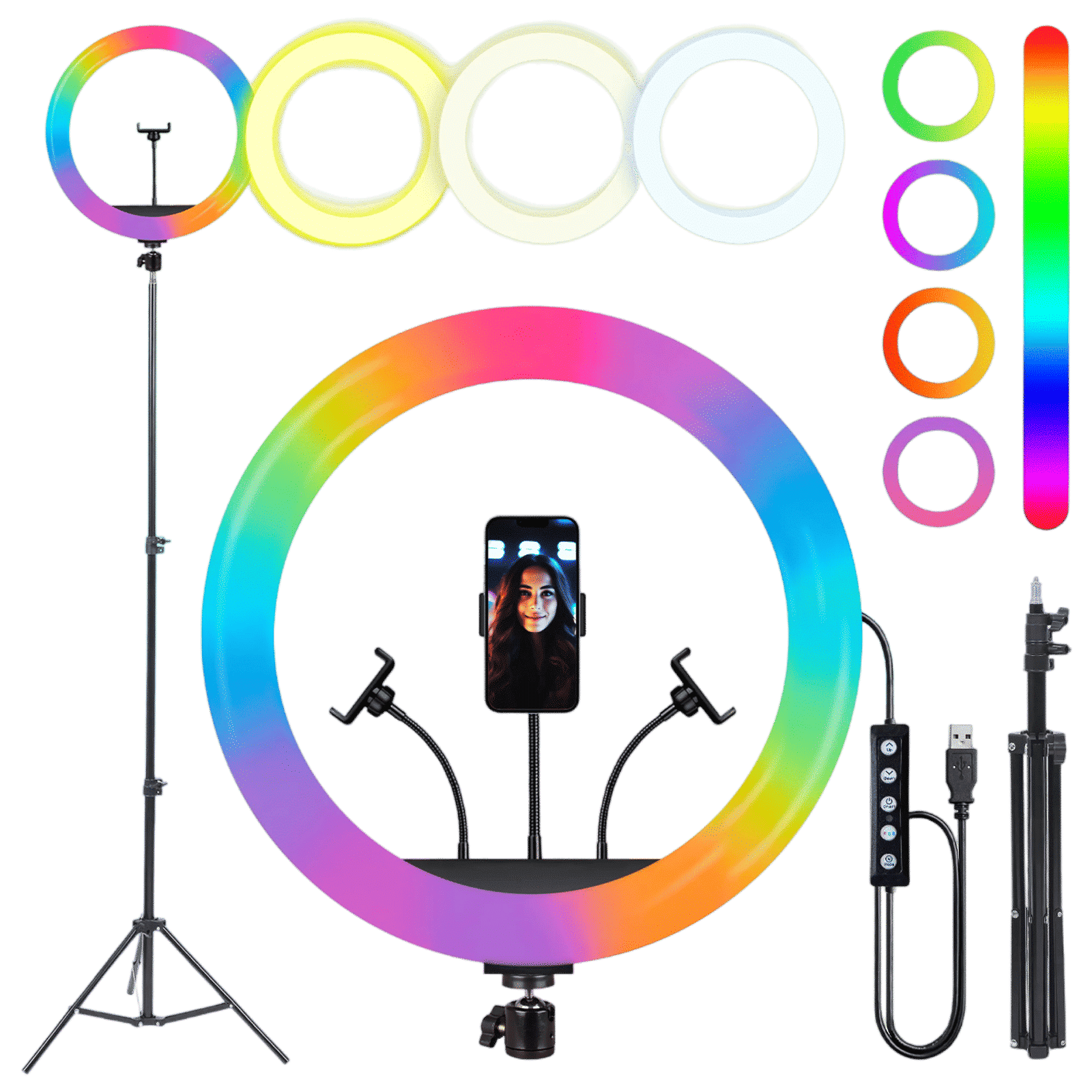 IZI Light RGB Ring Light with Tripod Stand for Live Streaming, Makeup and YouTube Video Shooting (Triple Device Compatibility)