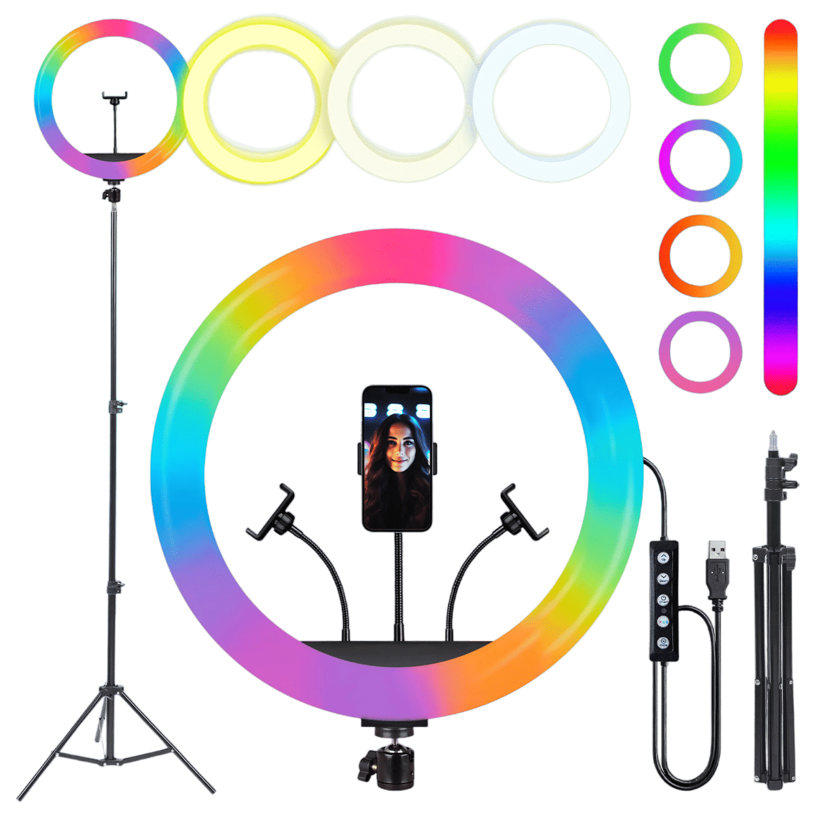 IZI Light RGB Ring Light with Tripod Stand for Live Streaming, Makeup and YouTube Video Shooting (Triple Device Compatibility)