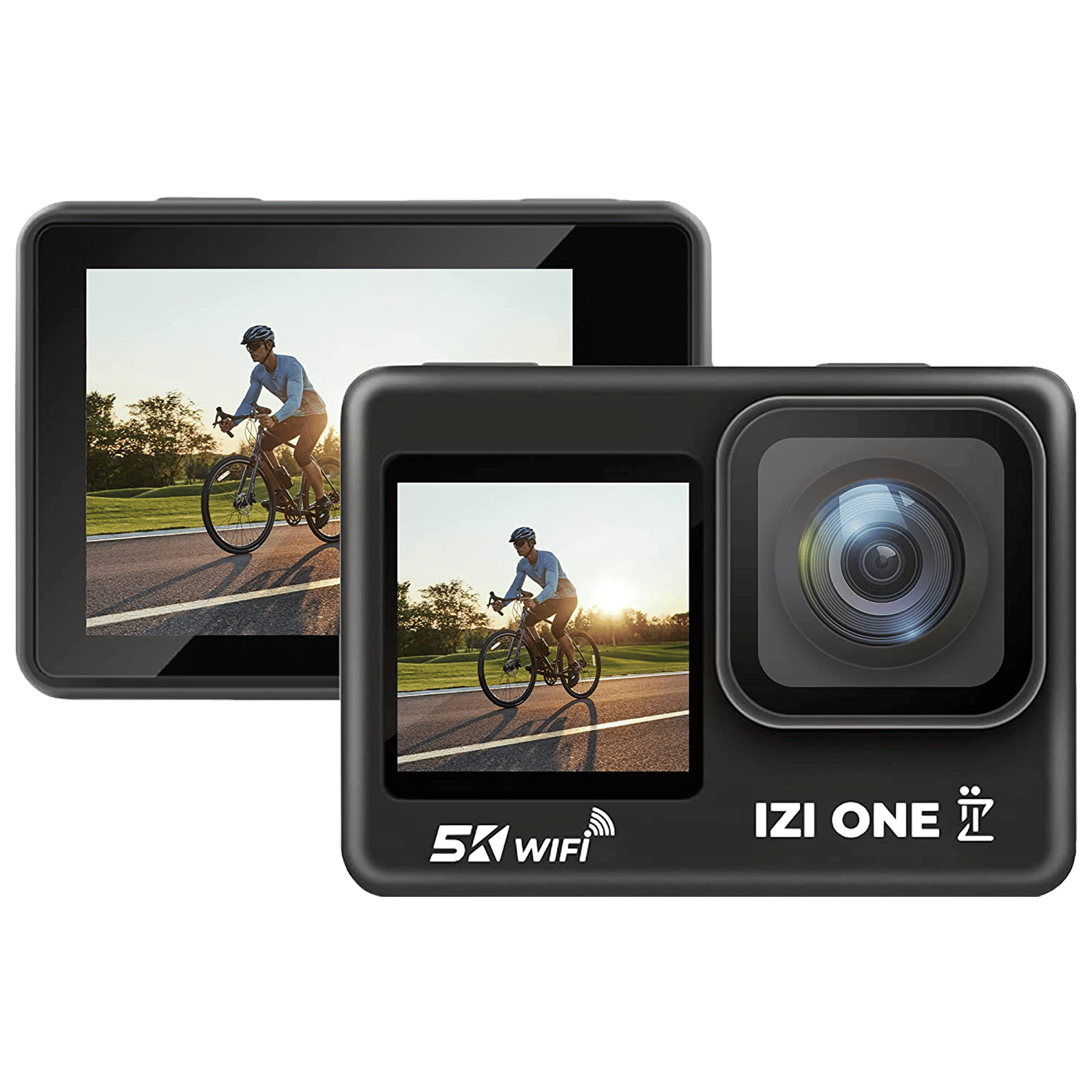 IZI ONE 5K and 48MP 30 FPS Waterproof Sports Action Camera with Dual Touch Screen (Black)
