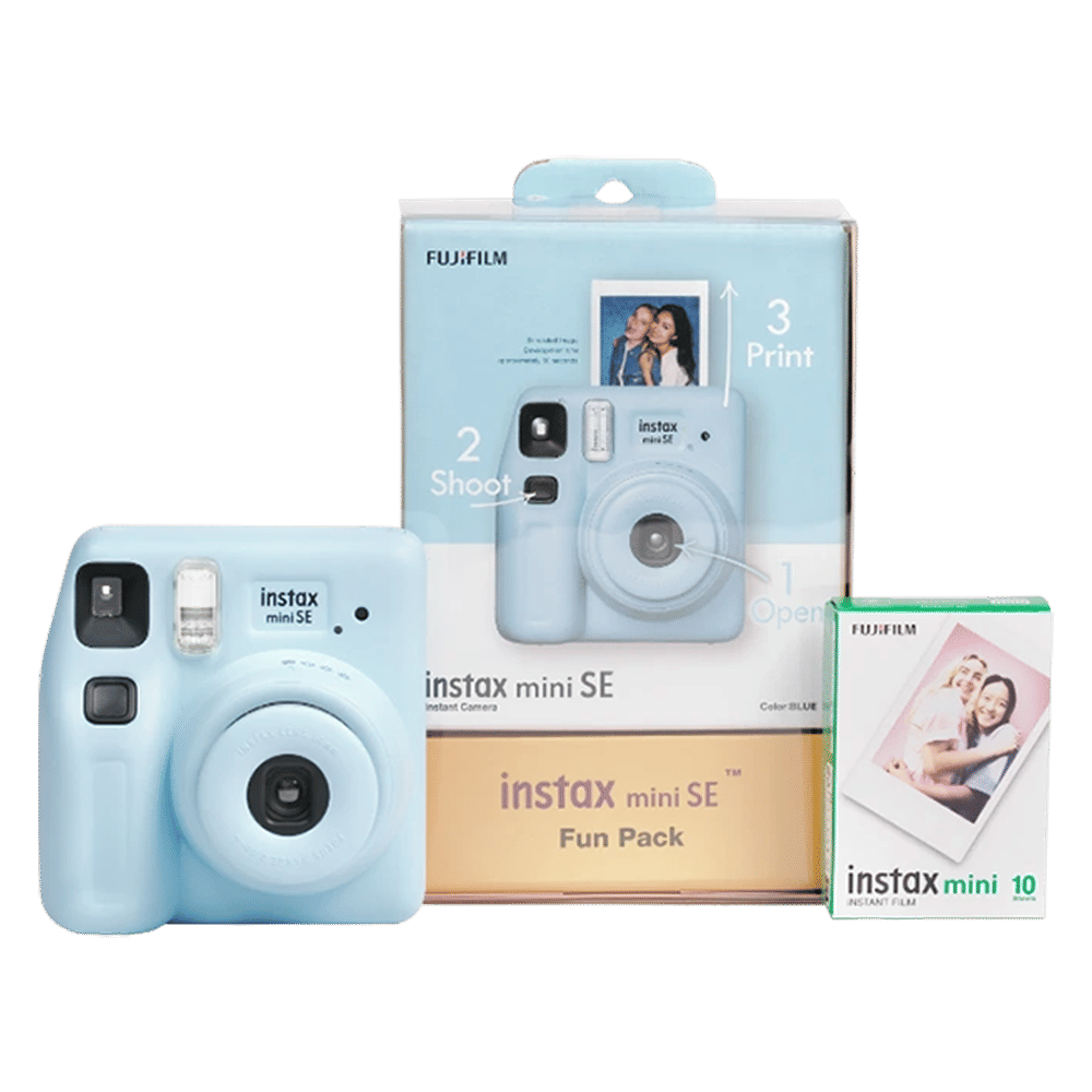 FUJIFILM Instax Mini SE Fun Pack Instant Camera with 10 Shots (Blue)