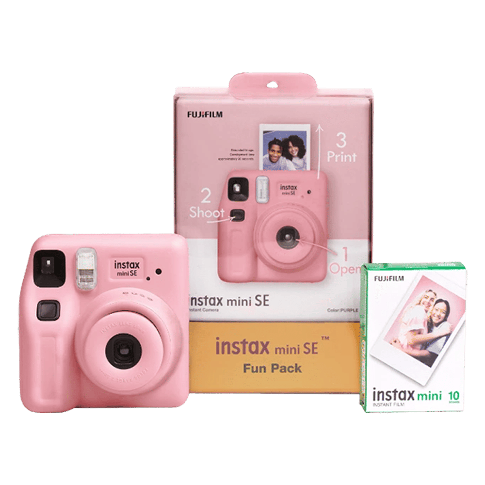 FUJIFILM Instax Mini SE Fun Pack Instant Camera with 10 Shots (Pink)
