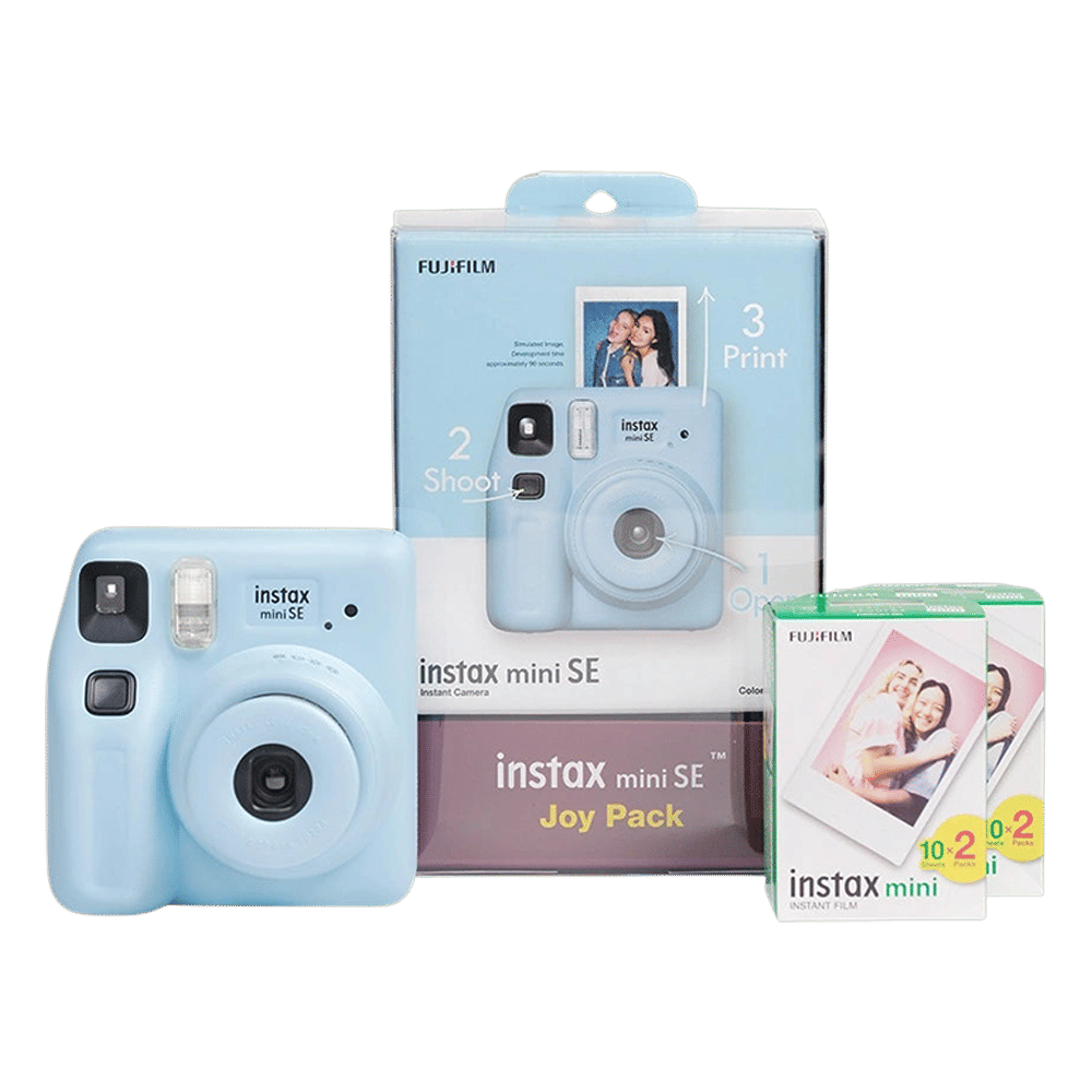 FUJIFILM Instax Mini SE Joy Pack Instant Camera with 40 Shots (Blue)