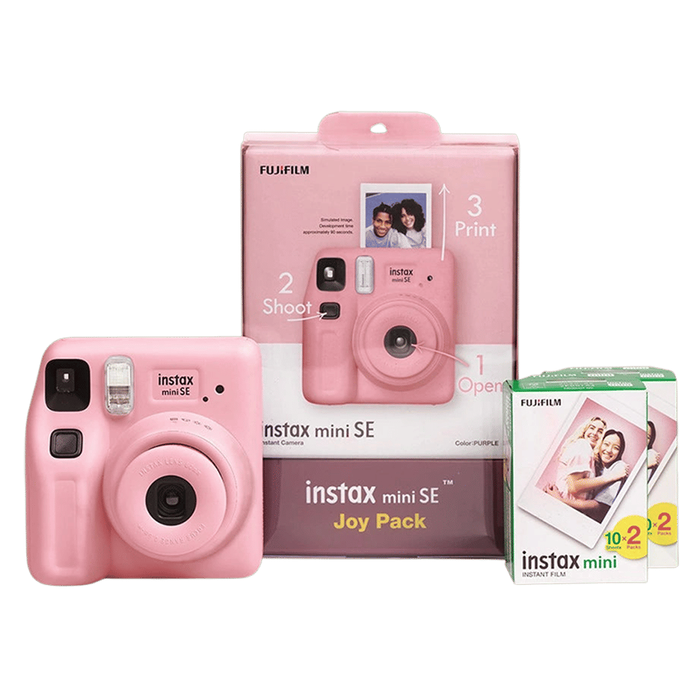 FUJIFILM Instax Mini SE Joy Pack Instant Camera with 40 Shots (Pink)