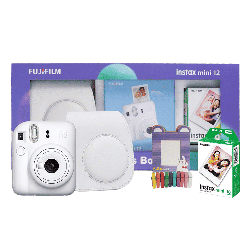 FUJIFILM Instax Mini 12 Moments Box Instant Camera with 20 Shots (Clay White)