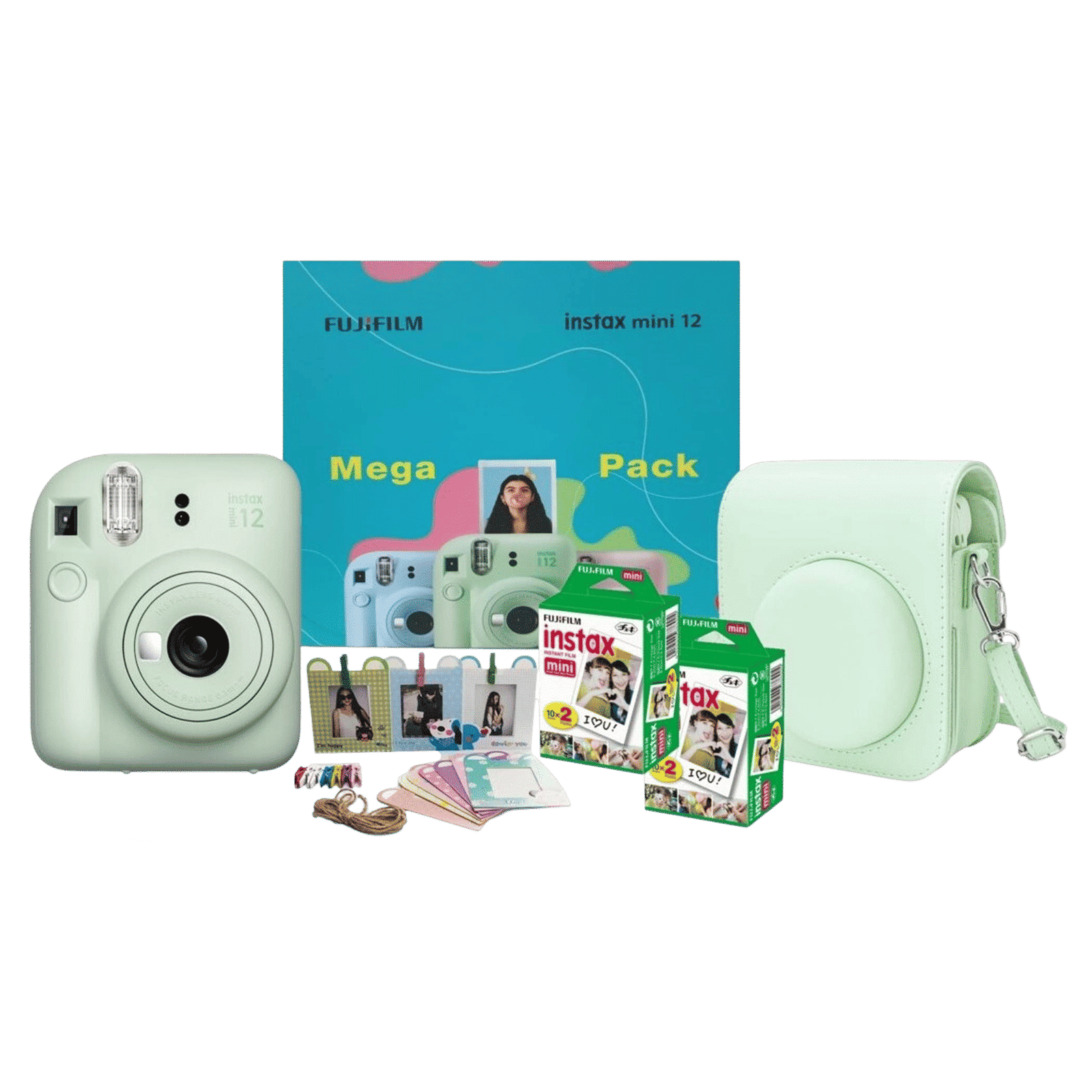 FUJIFILM Instax Mini 12 Mega Pack Instant Camera with 40 Shots (Mint Green)