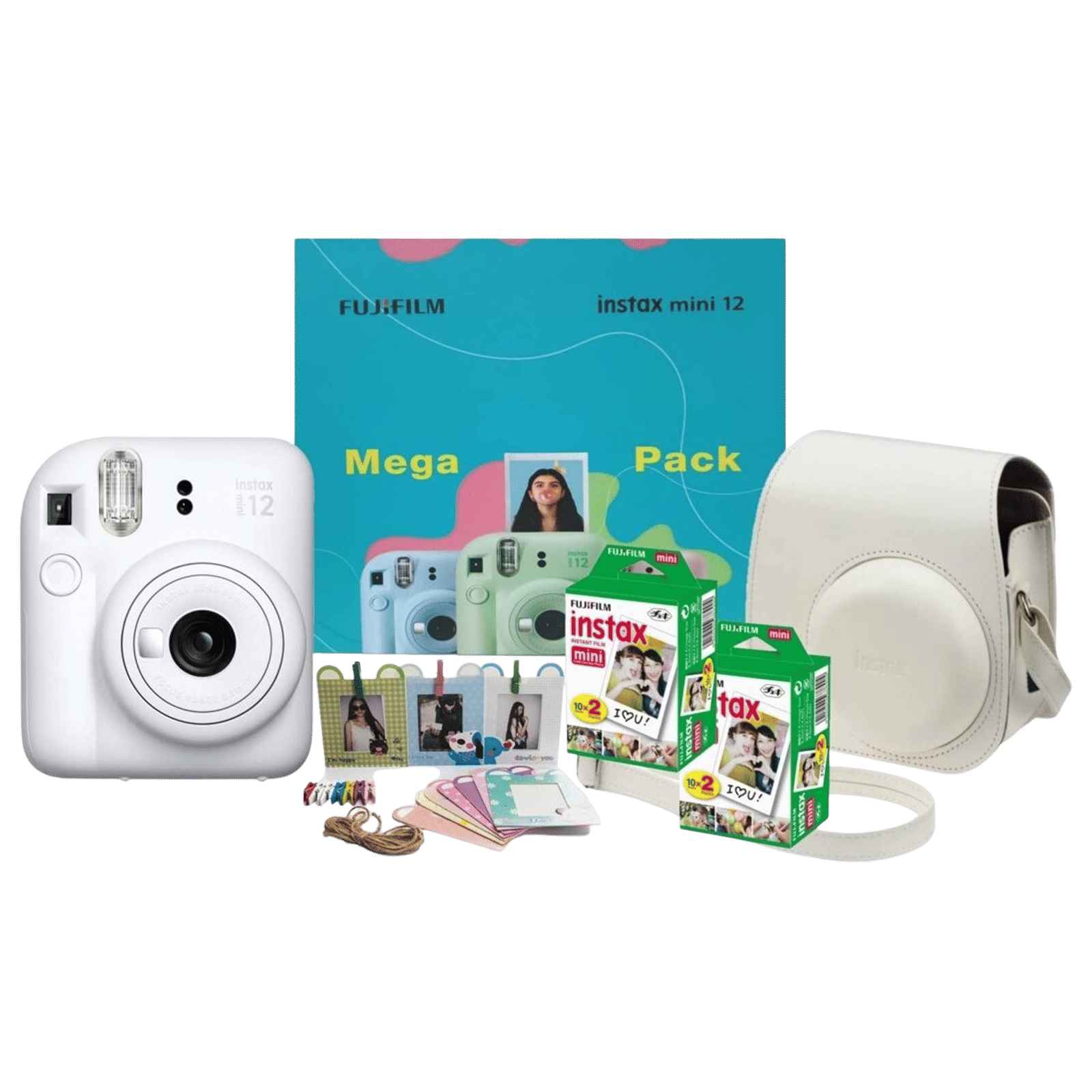 FUJIFILM Instax Mini 12 Mega Pack Instant Camera with 40 Shots (Clay White)