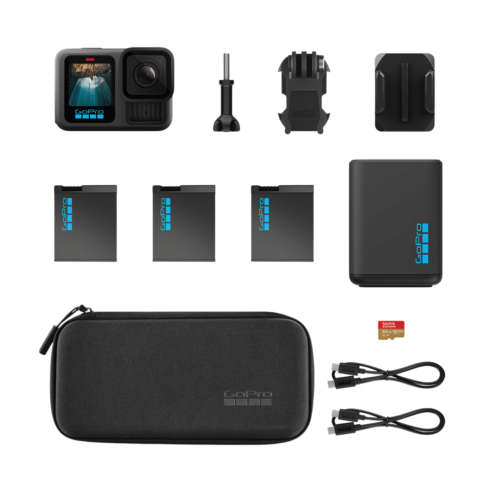 GoPro HERO13 Power Bundle 5.3K and 27MP 400 FPS Waterproof Action Camera with HyperSmooth Video Stabilization (Black)