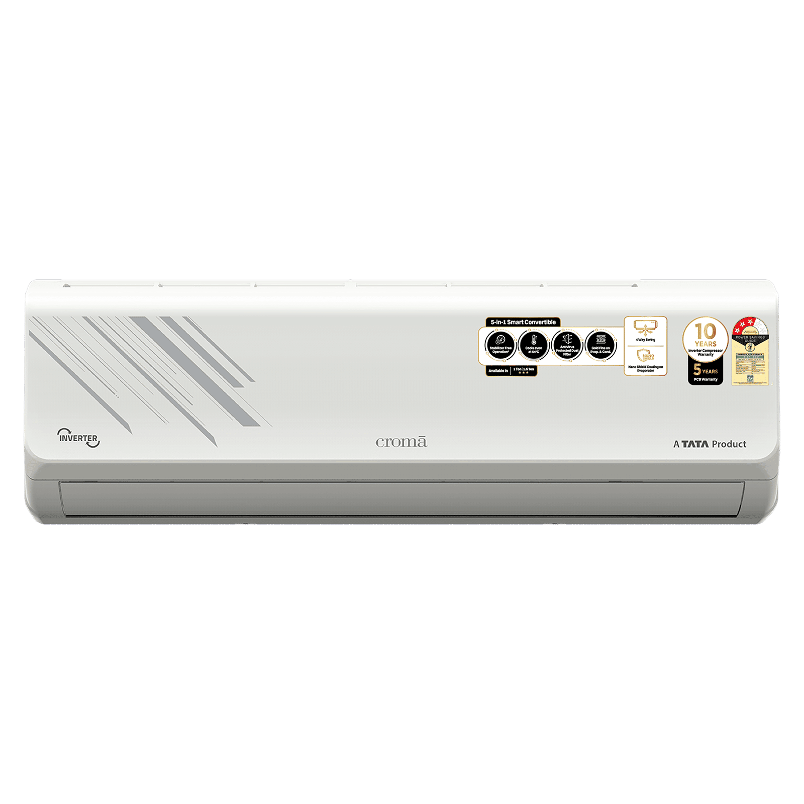 Croma 5 in 1 Convertible 1.5 Ton 3 Star Inverter Split AC with Anti Virus Protected Dust Filter (2025 Model, Copper Condenser, CRLA018IND255361)
