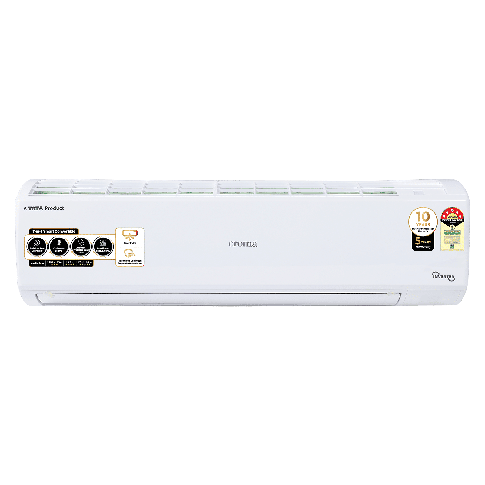 Croma 7 in 1 Convertible 1 Ton 5 Star Inverter Split AC with Antiviral protection (2025 Model, Copper Condenser, CRLA012INF170273)