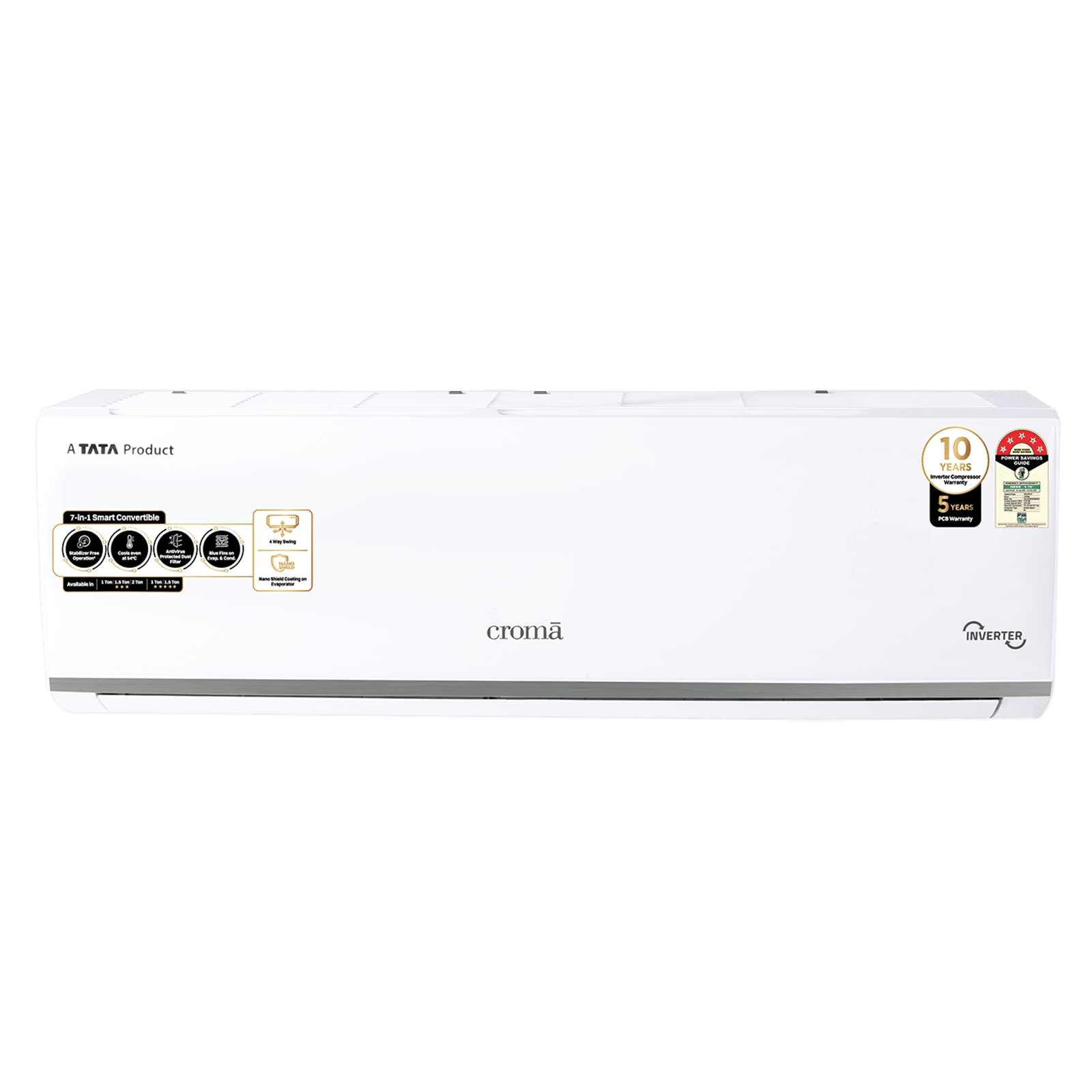 Croma 7 in 1 Convertible 1.5 Ton 5 Star Inverter Split AC with Temperature Sensor (2025 Model, Copper Condenser, CRLA018INF283280)
