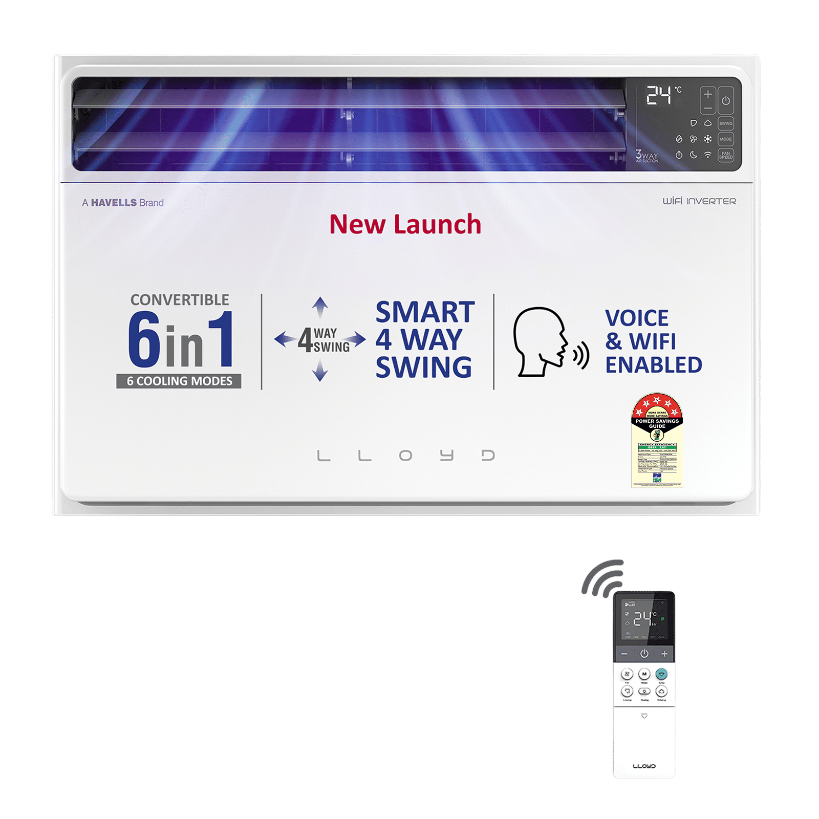 LLOYD 6 in 1 Convertible 1.5 Ton 5 Star Inverter Window Smart AC with Wi-Fi Enabled (2025 Model, Copper Condenser, GLW18V5FWTBR)