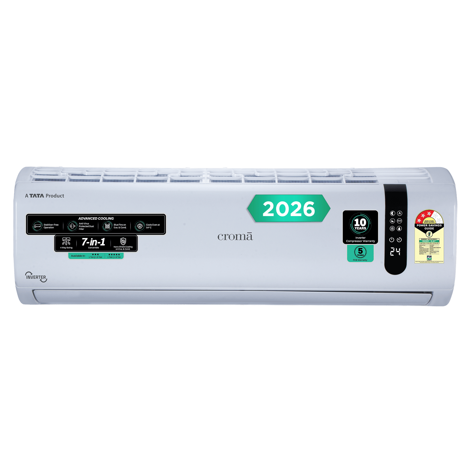Croma 7 in 1 Convertible 1 Ton 3 Star Inverter Split AC with 4 Way Auto Swing (2026 Model, Copper Condenser, CRLA012IND170290)