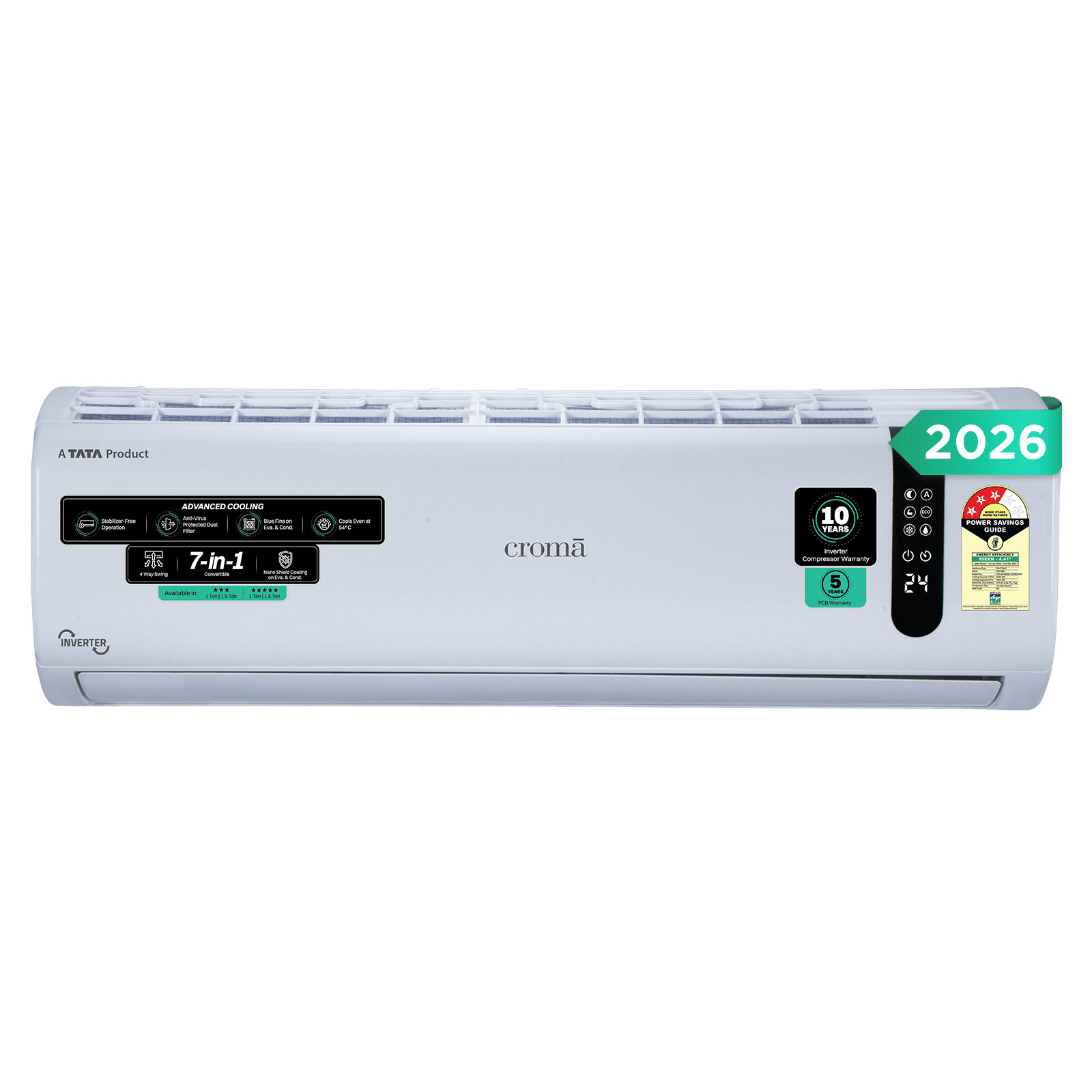 Croma 7 in 1 Convertible 1.5 Ton 3 Star Inverter Split AC with 4 Way Auto Swing (2026 Model, Copper Condenser, CRLA018IND170292)