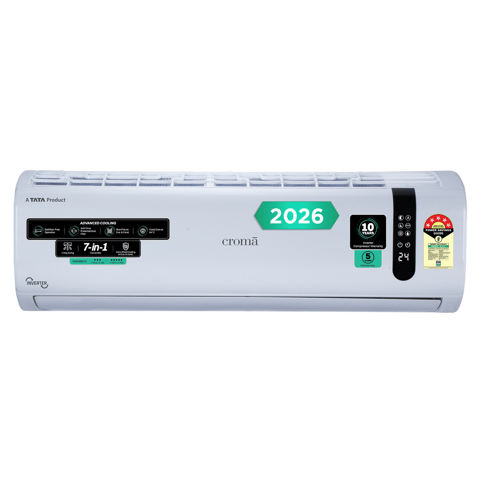 Croma 7 in 1 Convertible 1 Ton 5 Star Inverter Split AC with 4 Way Auto Swing (2026 Model, Copper Condenser, CRLA012INF170291)