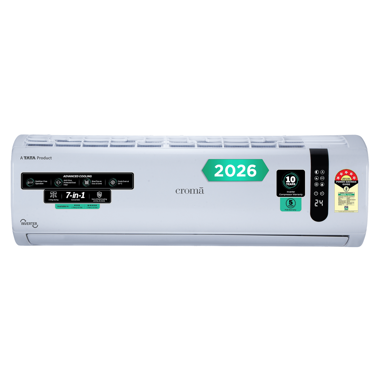 Croma 7 in 1 Convertible 1.5 Ton 5 Star Inverter Split AC with 4 Way Auto Swing (2026 Model, Copper Condenser, CRLA018INF170293)